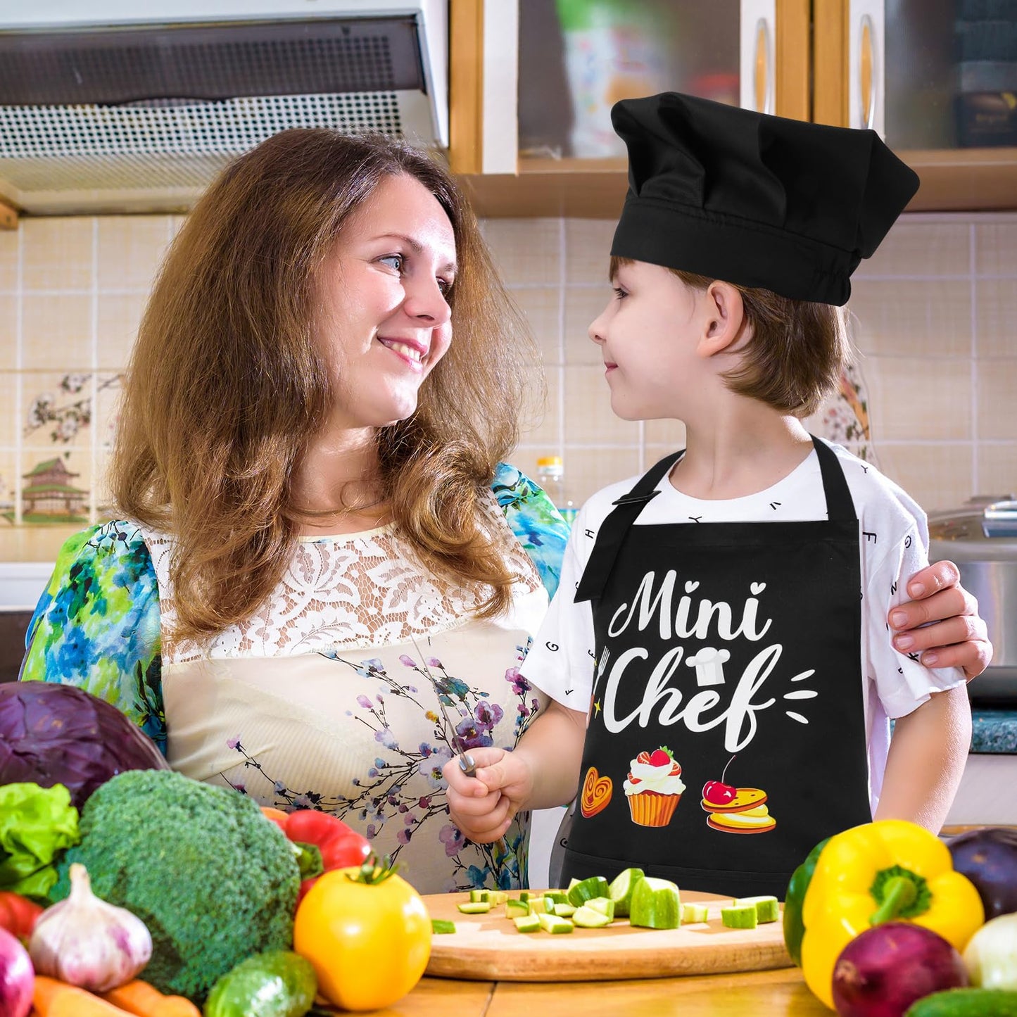 XLSXEXCL Kids Apron & Chef Hat Set – Mini Chef, Adjustable Black