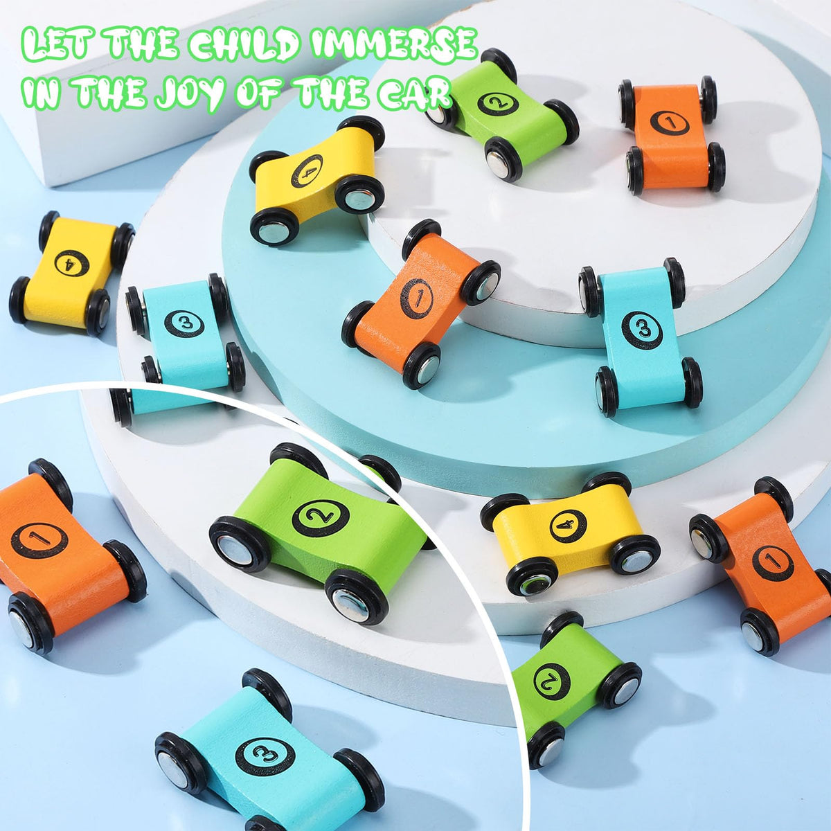 XLSXEXCL 24 Pcs Wooden Cars for Ramp – Bright Colorful Car Set for Race Tracks | Ages 3+