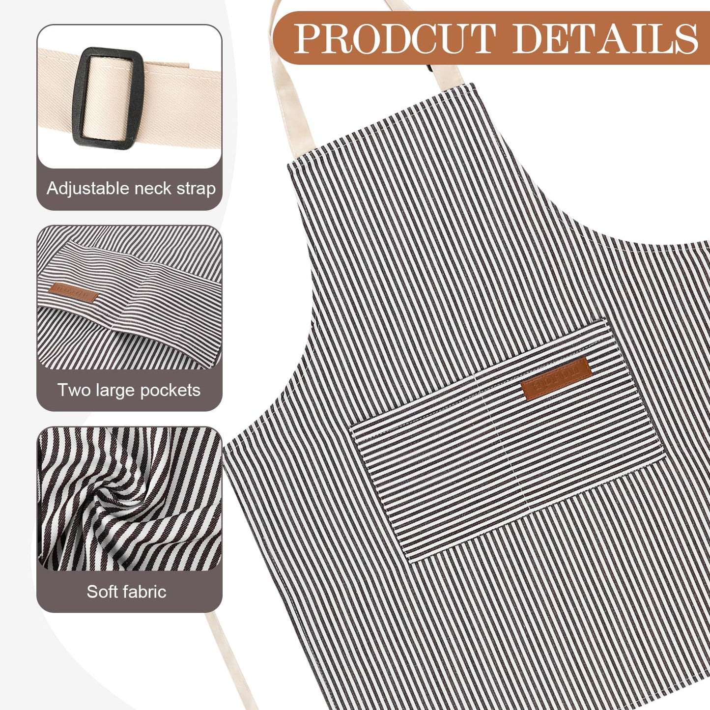 XLSXEXCL Stripes Kids Apron – 2 Pockets, Grey, Durable Polyester Blend