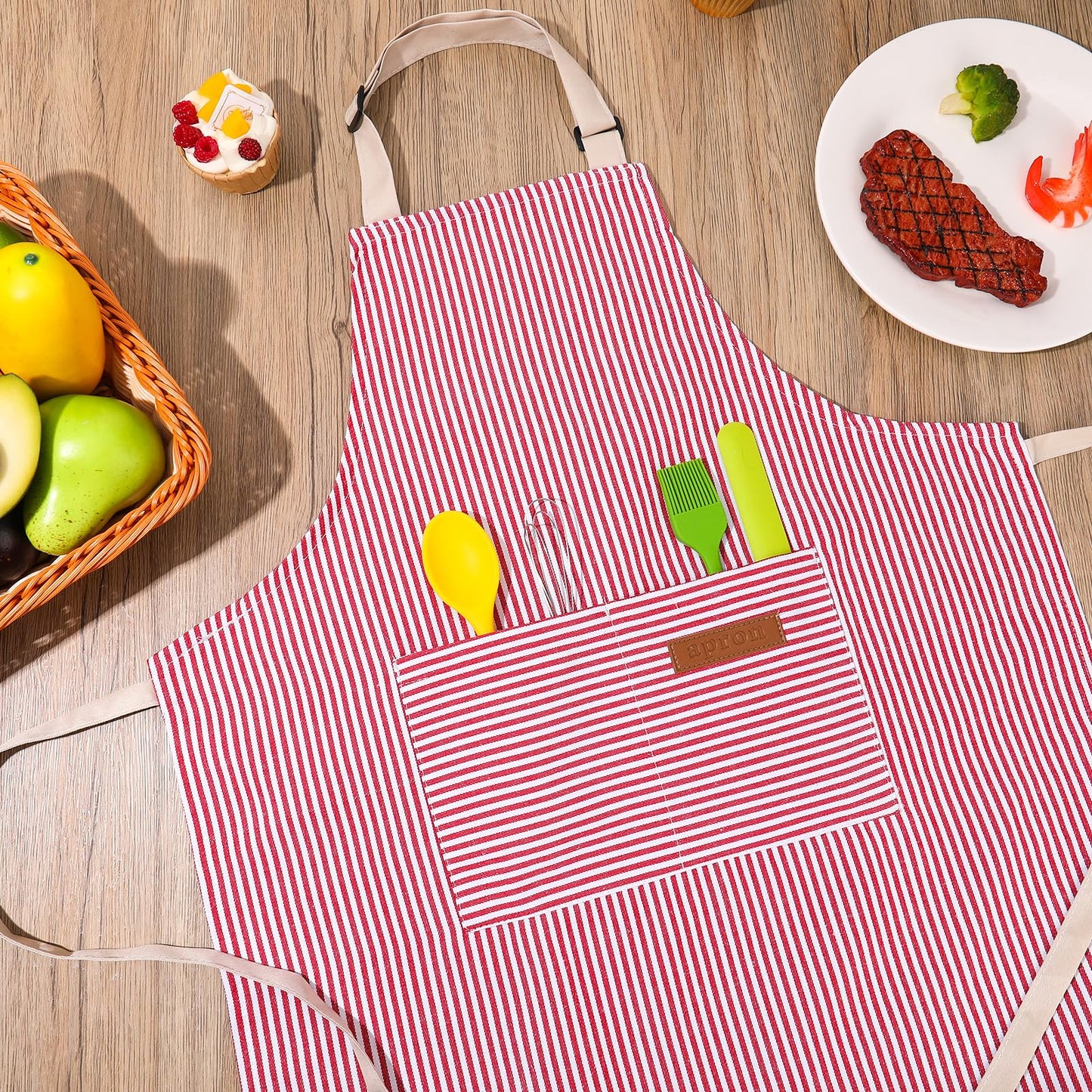 XLSXEXCL Stripes Kids Apron – Pink, 45x48 cm, 2 Pockets
