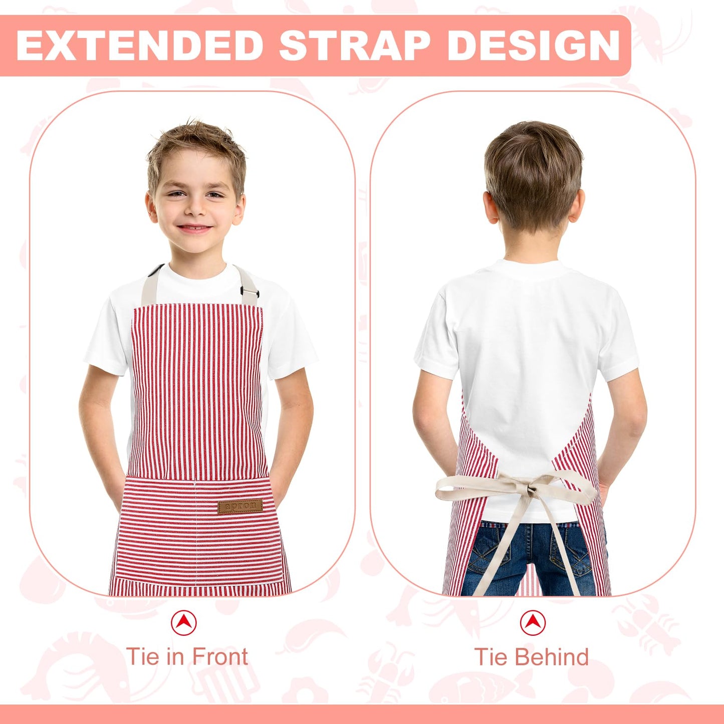 XLSXEXCL Stripes Kids Apron – Pink, 45x48 cm, 2 Pockets