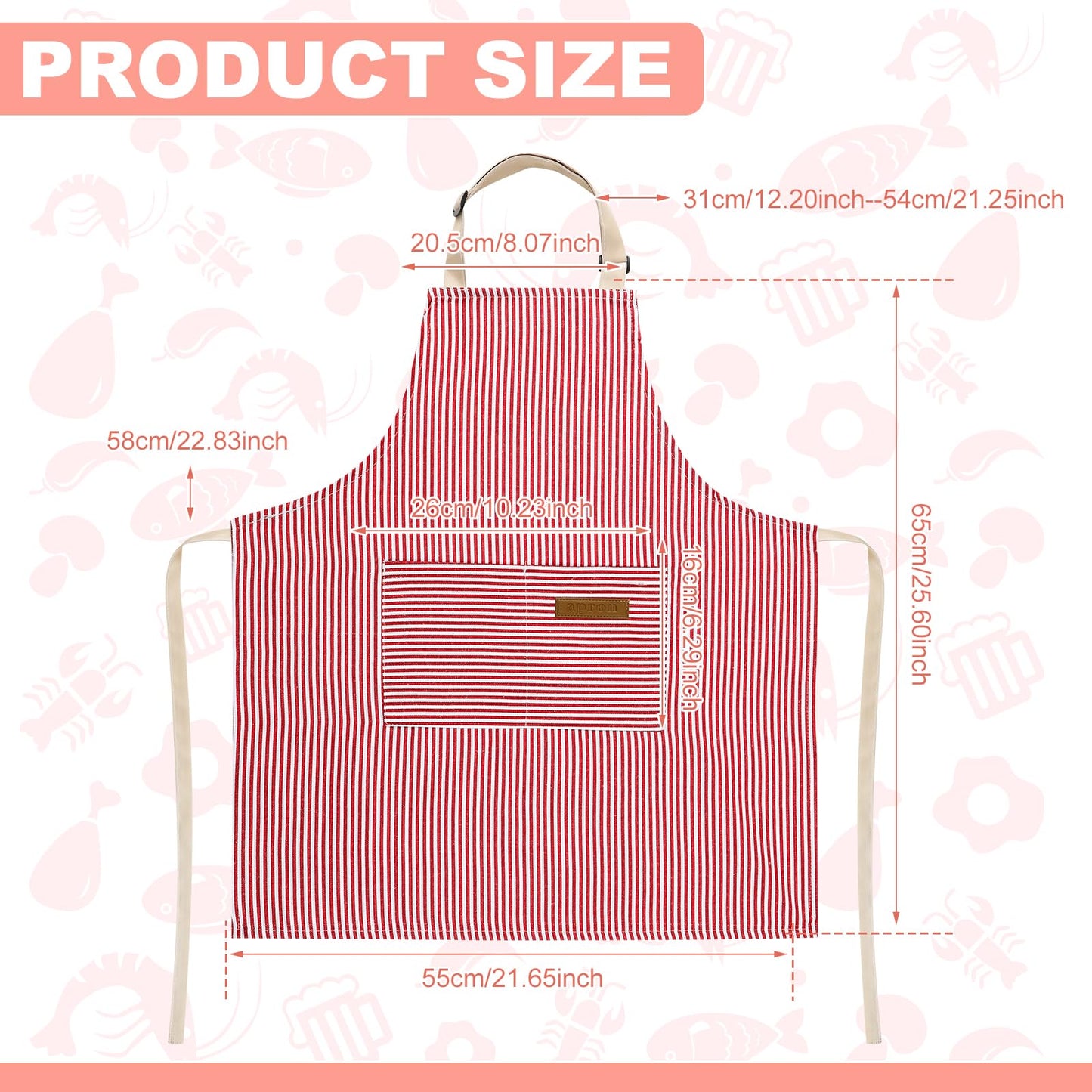XLSXEXCL Stripes Kids Apron – Pink, 45x48 cm, 2 Pockets