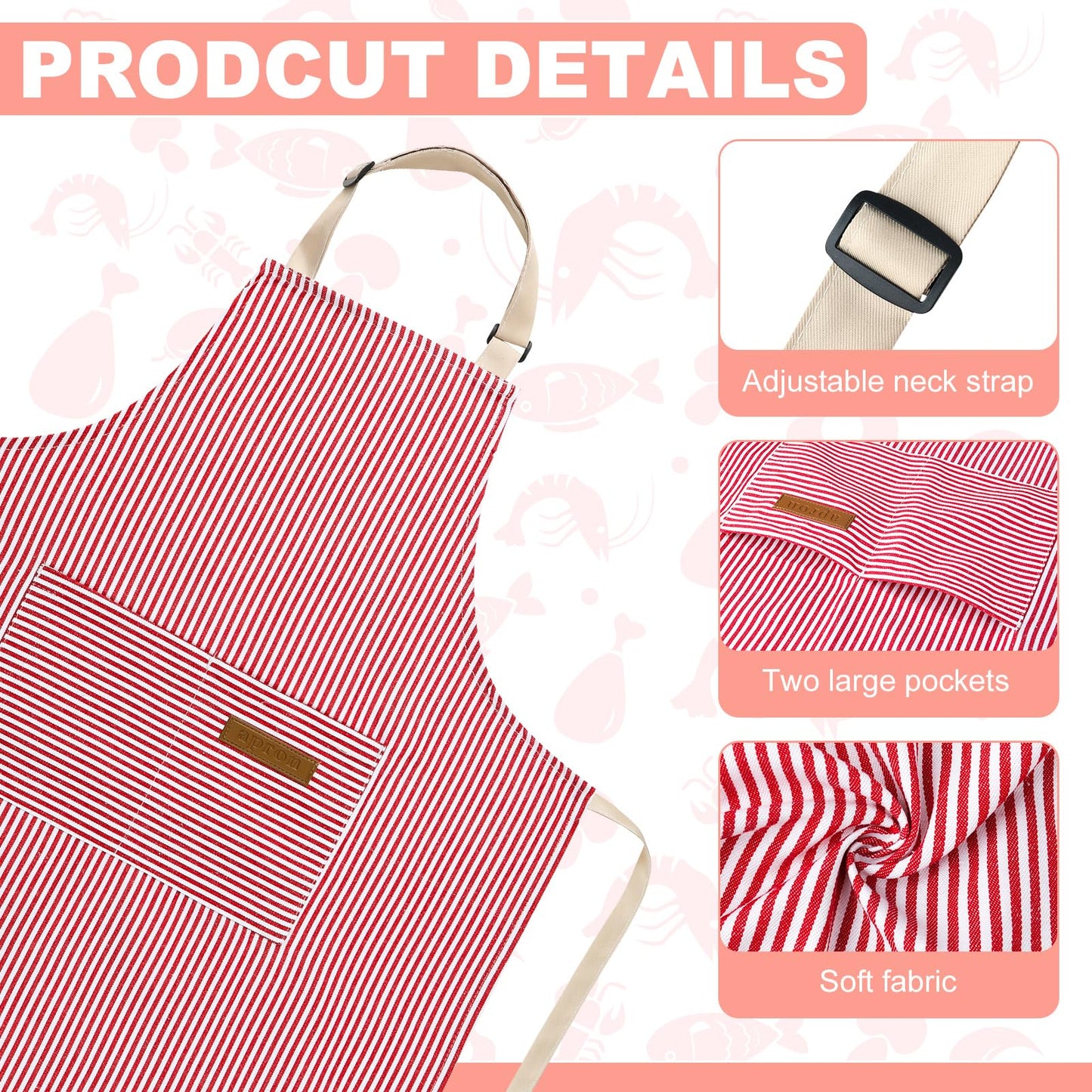 XLSXEXCL Stripes Kids Apron – Pink, 45x48 cm, 2 Pockets