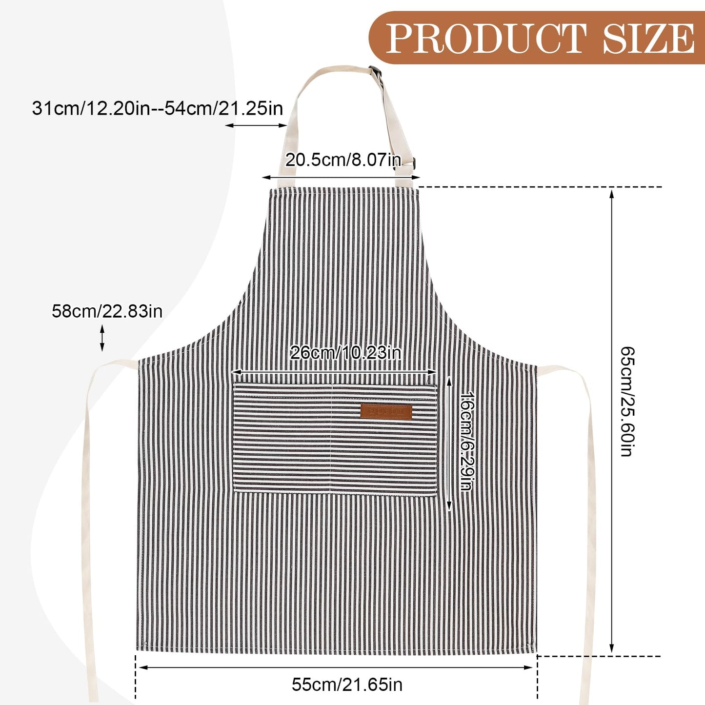 XLSXEXCL Stripes Kids Apron – 2 Pockets, Grey, Durable Polyester Blend
