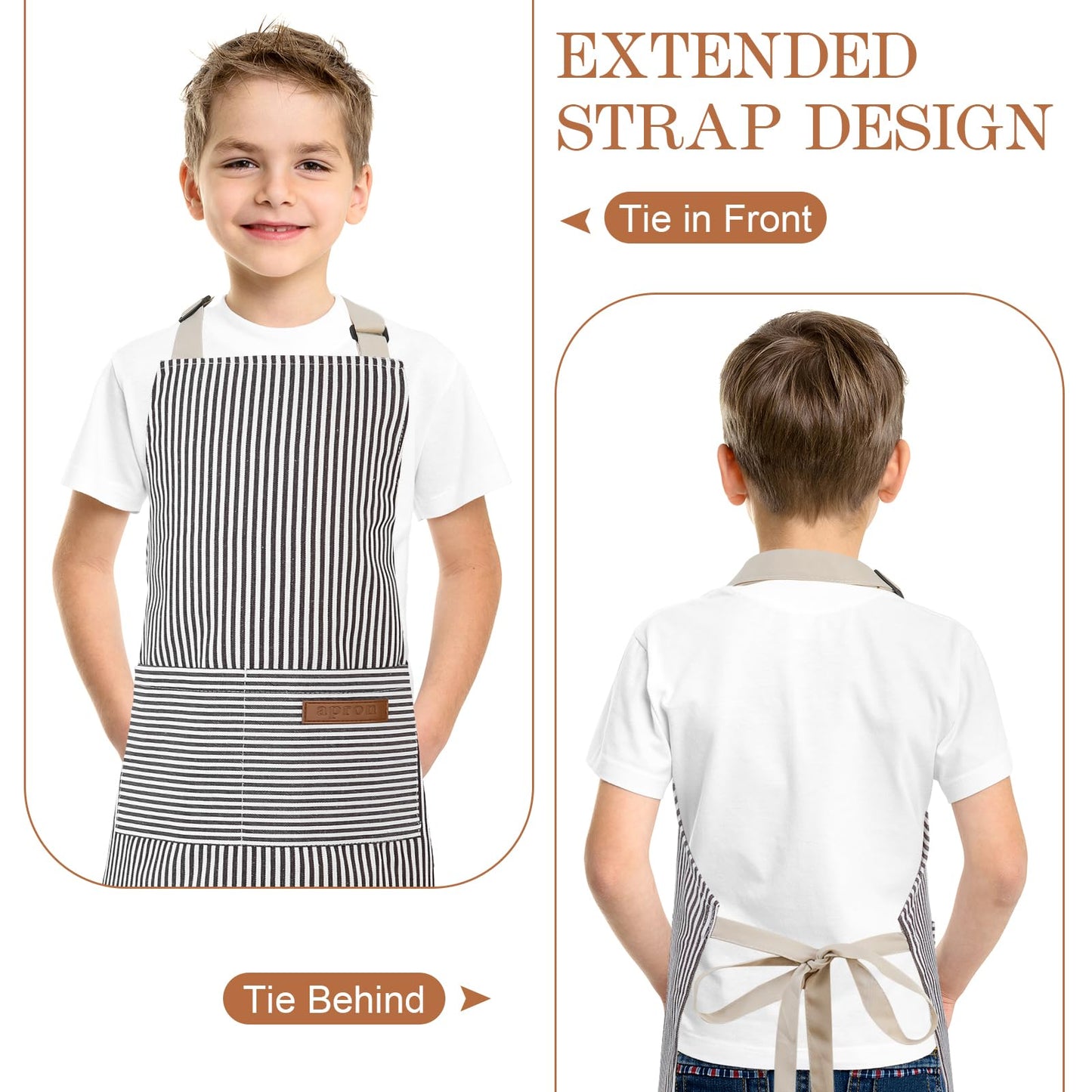 XLSXEXCL Stripes Kids Apron – 2 Pockets, Grey, Durable Polyester Blend