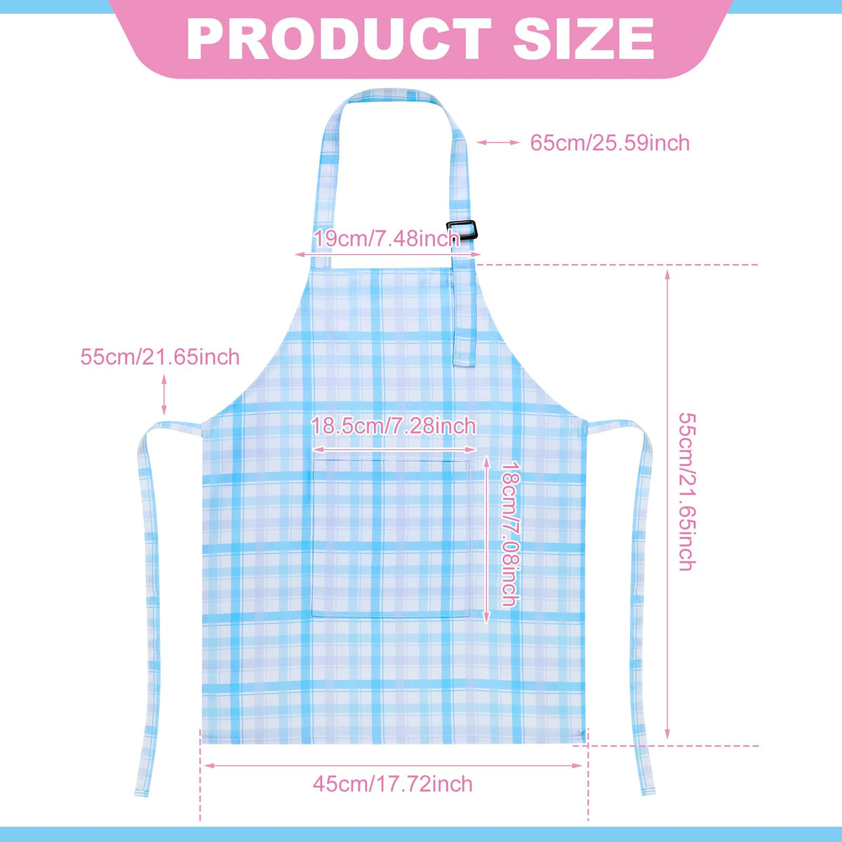XLSXEXCL 2 Pack Toddler Aprons – Plaid Powder Pink & Blue | Adjustable Kids Chef & Art Smocks (Ages 6–12)