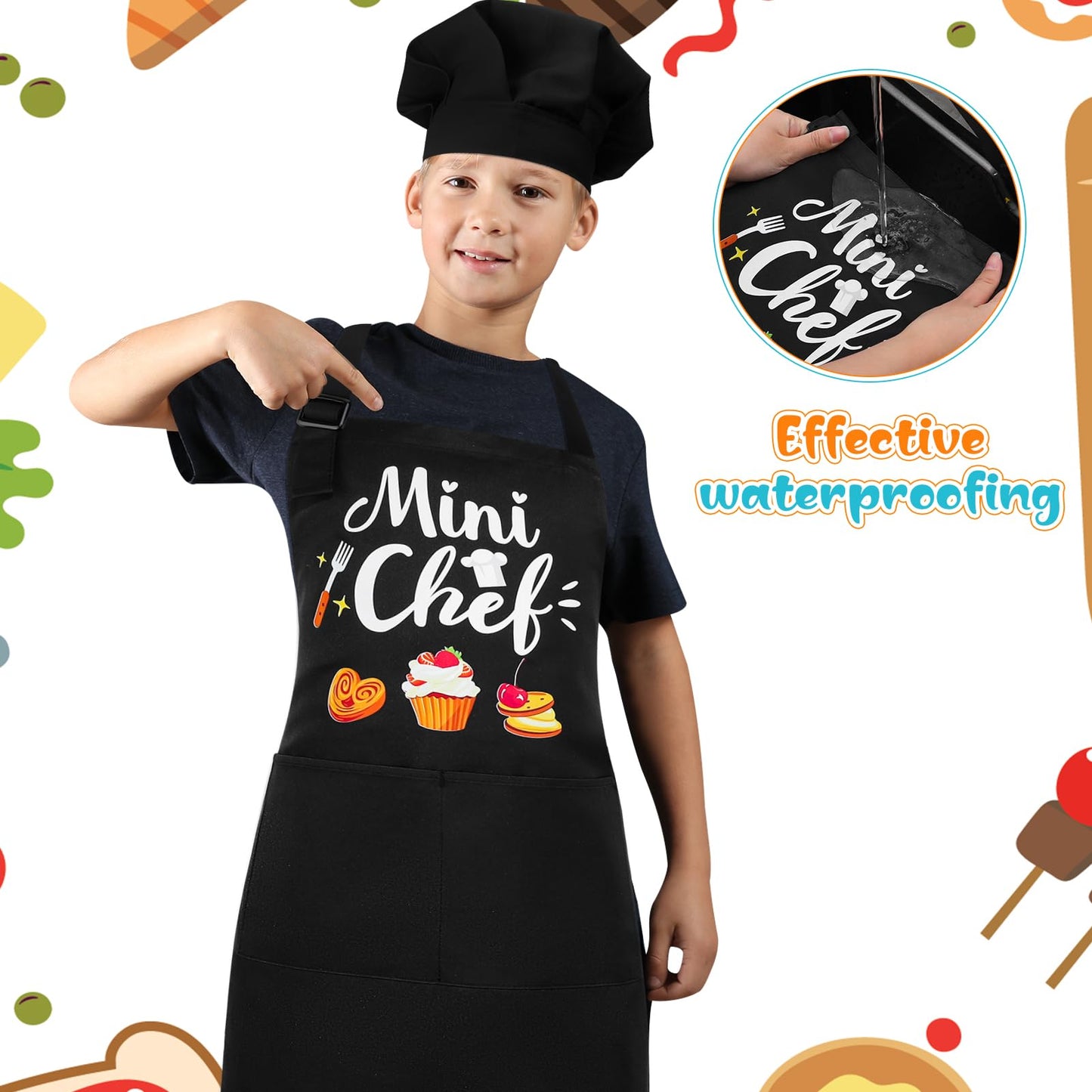 XLSXEXCL Kids Apron & Chef Hat Set – Mini Chef, Adjustable Black