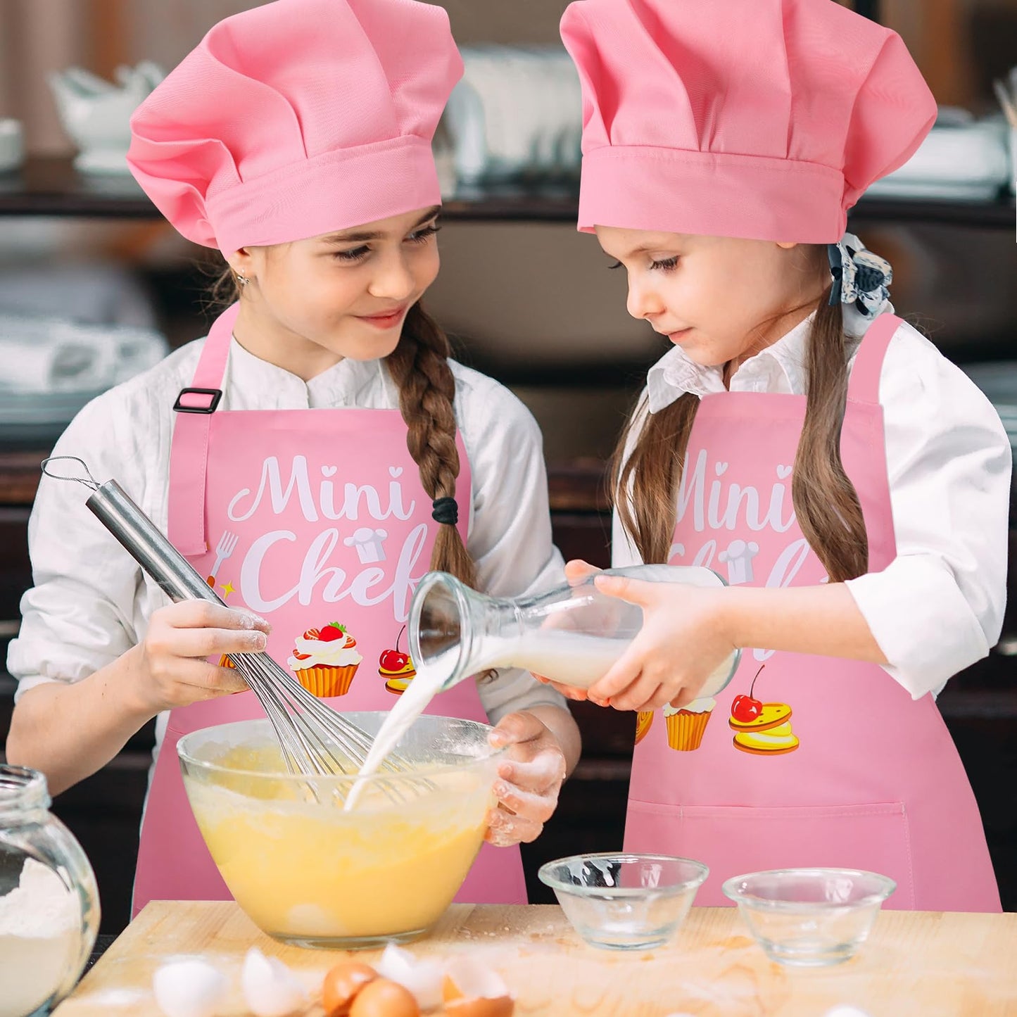 XLSXEXCL Mini Chef Pink Kids Apron & Hat – Adjustable Kitchen Set