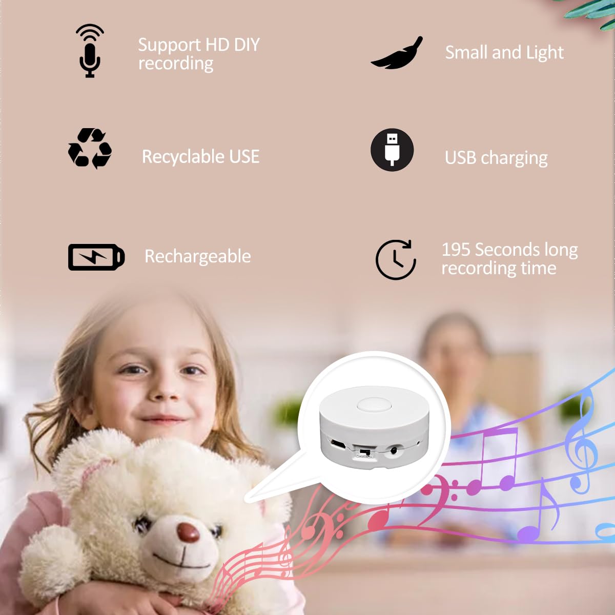 XLW 195 Seconds Voice Recorder for Plush Toys – USB Rechargeable, Custom Messages