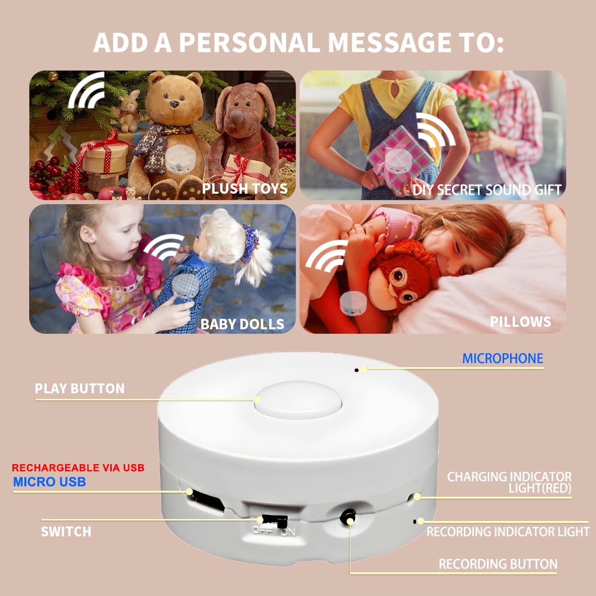 XLW 195 Seconds Voice Recorder for Plush Toys – USB Rechargeable, Custom Messages