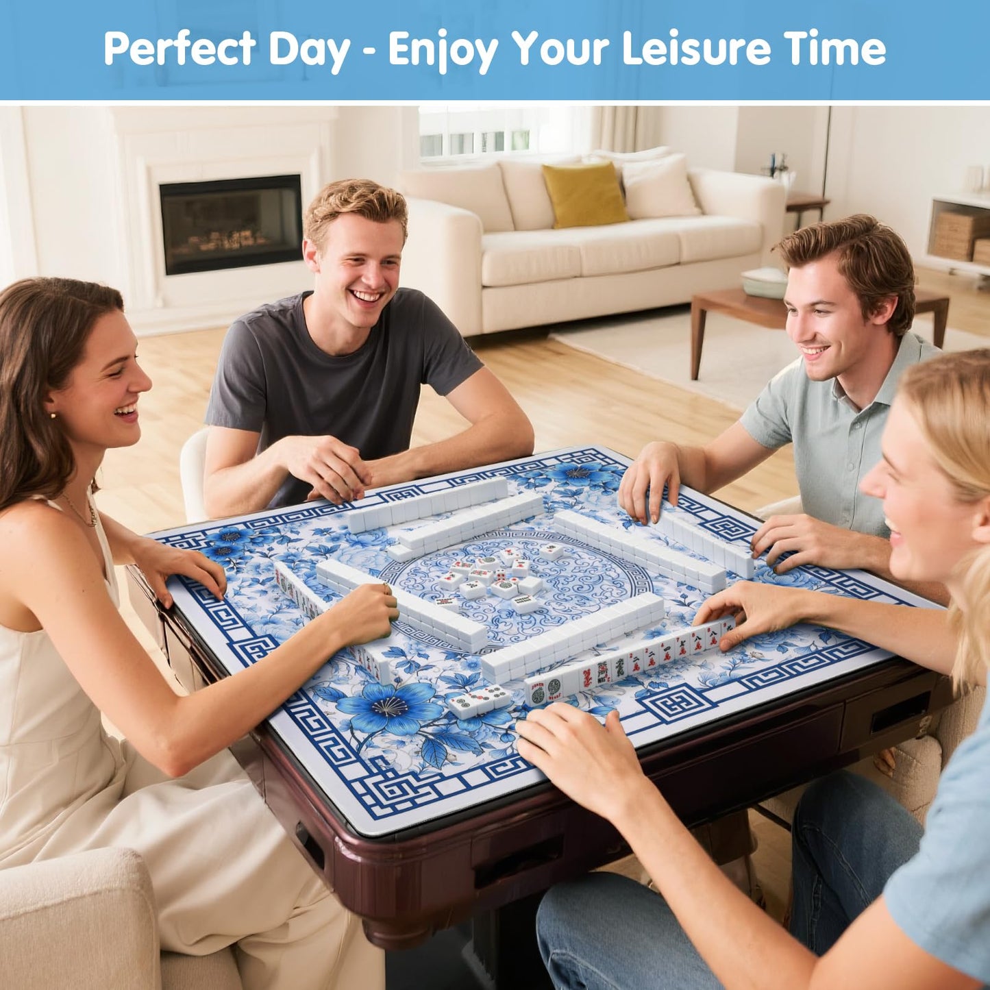 Xmoiqer Mahjong Mat 33x33 Inch – No-Crease, Anti-Slip, Noise-Reducing Table Mat with Carry Bag