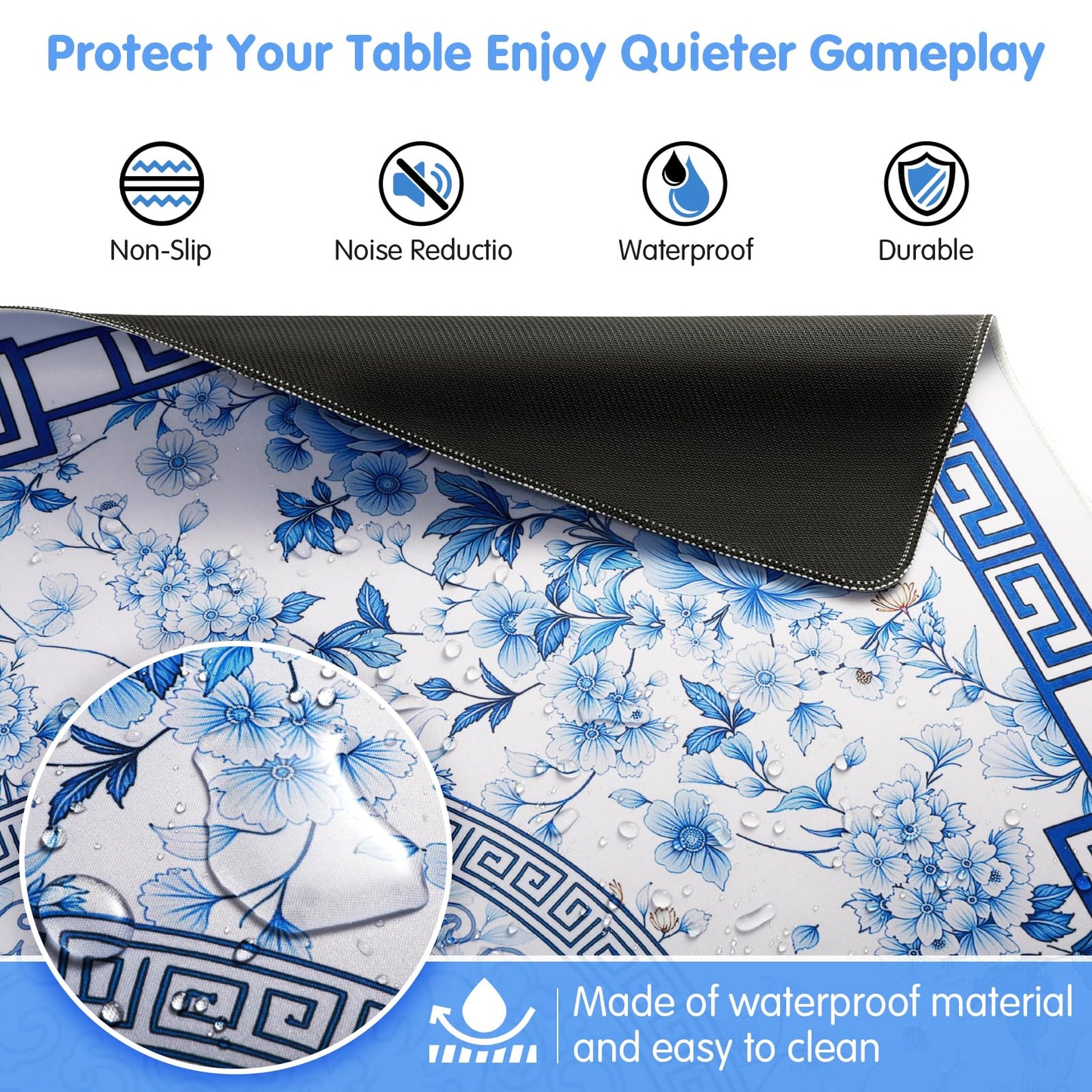 Xmoiqer Mahjong Mat 33x33 Inch – No-Crease, Anti-Slip, Noise-Reducing Table Mat with Carry Bag