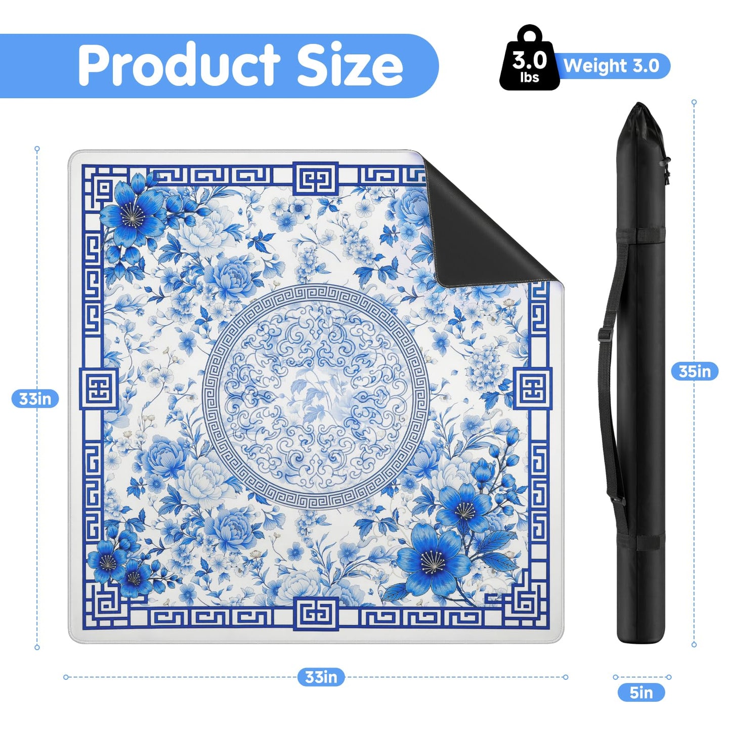 Xmoiqer Mahjong Mat 33x33 Inch – No-Crease, Anti-Slip, Noise-Reducing Table Mat with Carry Bag