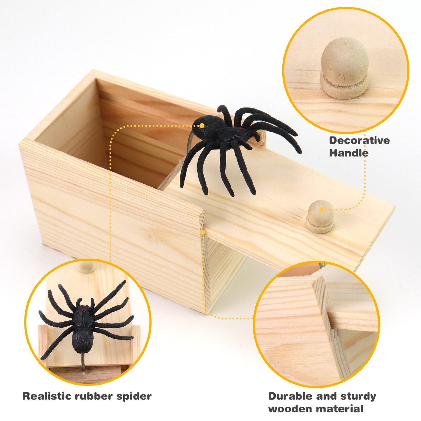 Xmoyaas Wooden Spider Prank Box – Hidden Rubber Spider Surprise Toy for Kids & Adults