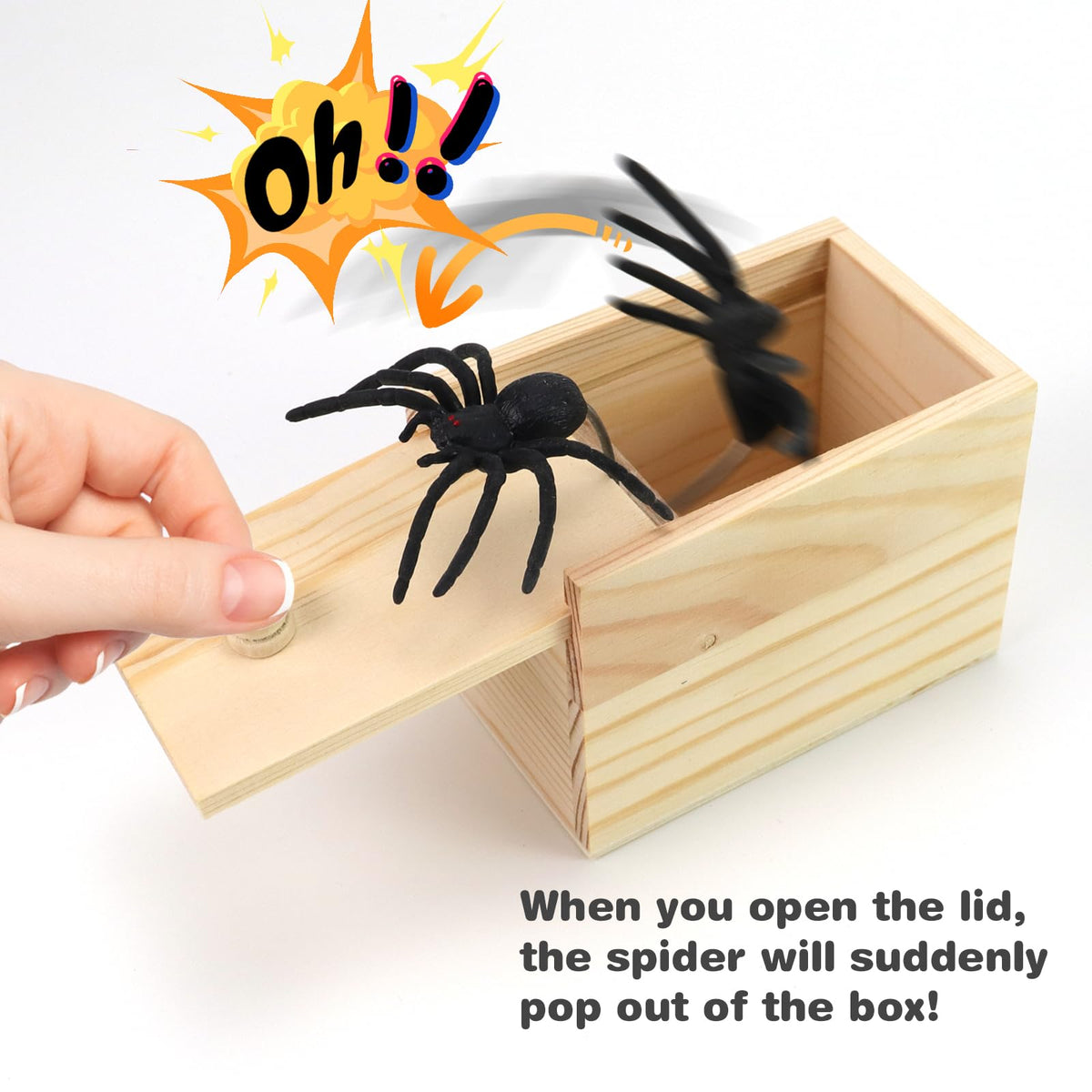 Xmoyaas Wooden Spider Prank Box – Hidden Rubber Spider Surprise Toy for Kids & Adults