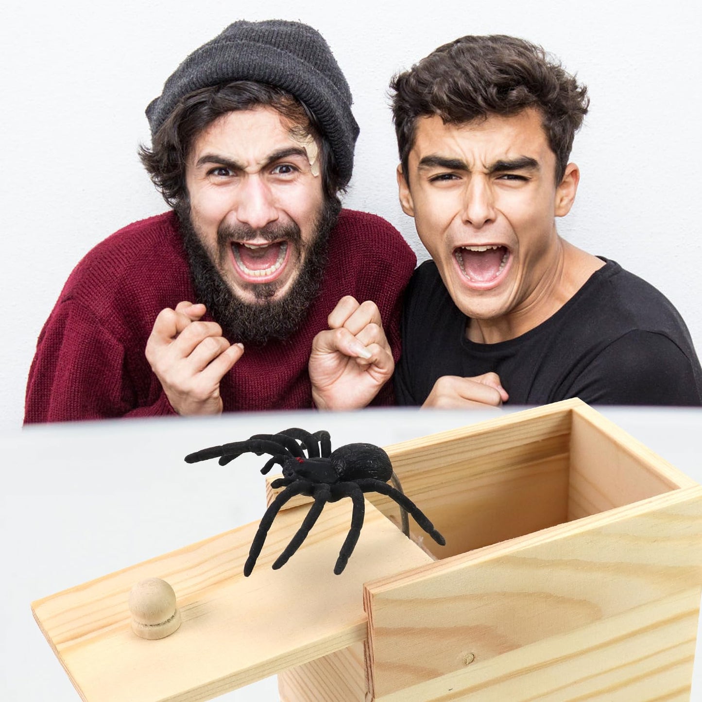 Xmoyaas Wooden Spider Prank Box – Hidden Rubber Spider Surprise Toy for Kids & Adults