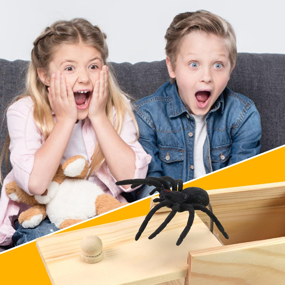 Xmoyaas Wooden Spider Prank Box – Hidden Rubber Spider Surprise Toy for Kids & Adults