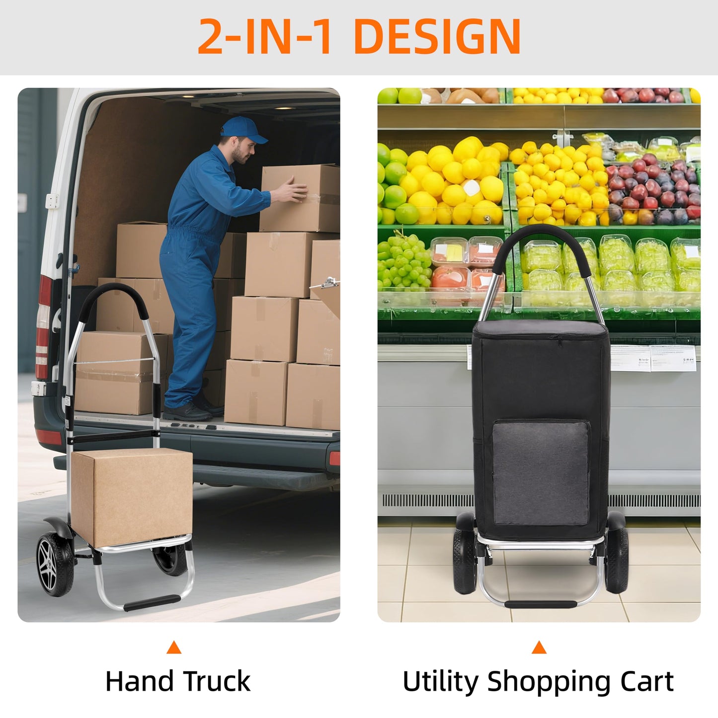 XMT 2-in-1 Foldable Shopping Cart — 330lbs Heavy Duty Utility Wagon for Groceries, Deliveries, Camping