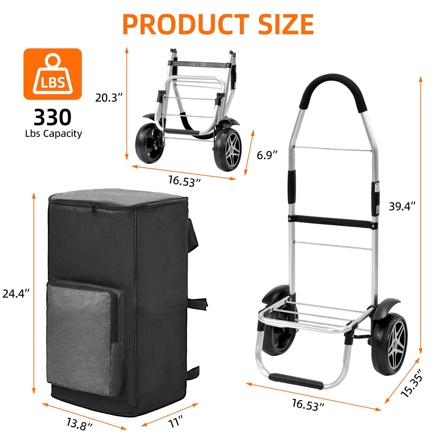 XMT 2-in-1 Foldable Shopping Cart — 330lbs Heavy Duty Utility Wagon for Groceries, Deliveries, Camping