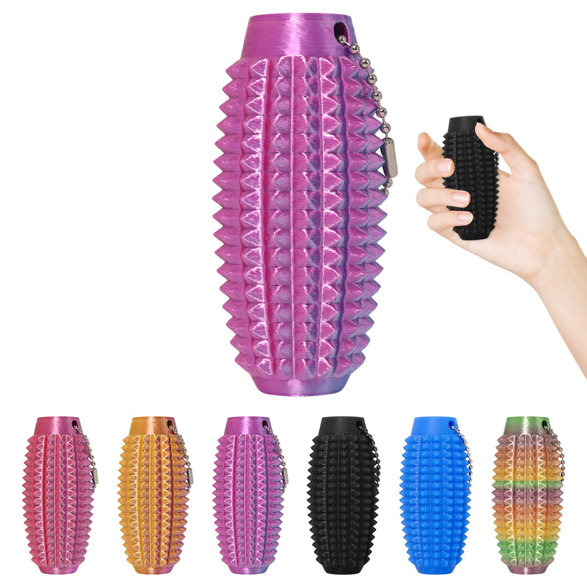 XNJAMG 2PCS Little Ouchies Fidget Toys – Spiky Pain Stim Keychains for Anxiety & Stress Relief (Black & Blue)