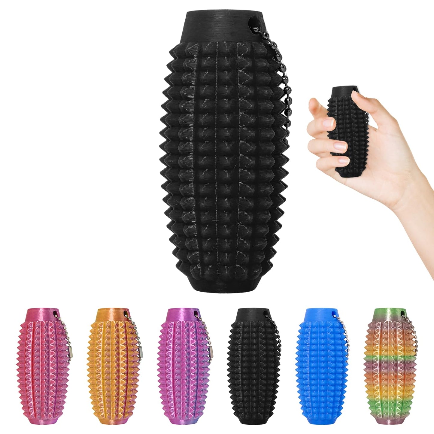 XNJAMG Little Ouchies Fidget Toys – Stress Relief & Pain Stim Keychain (Black & Rainbow)