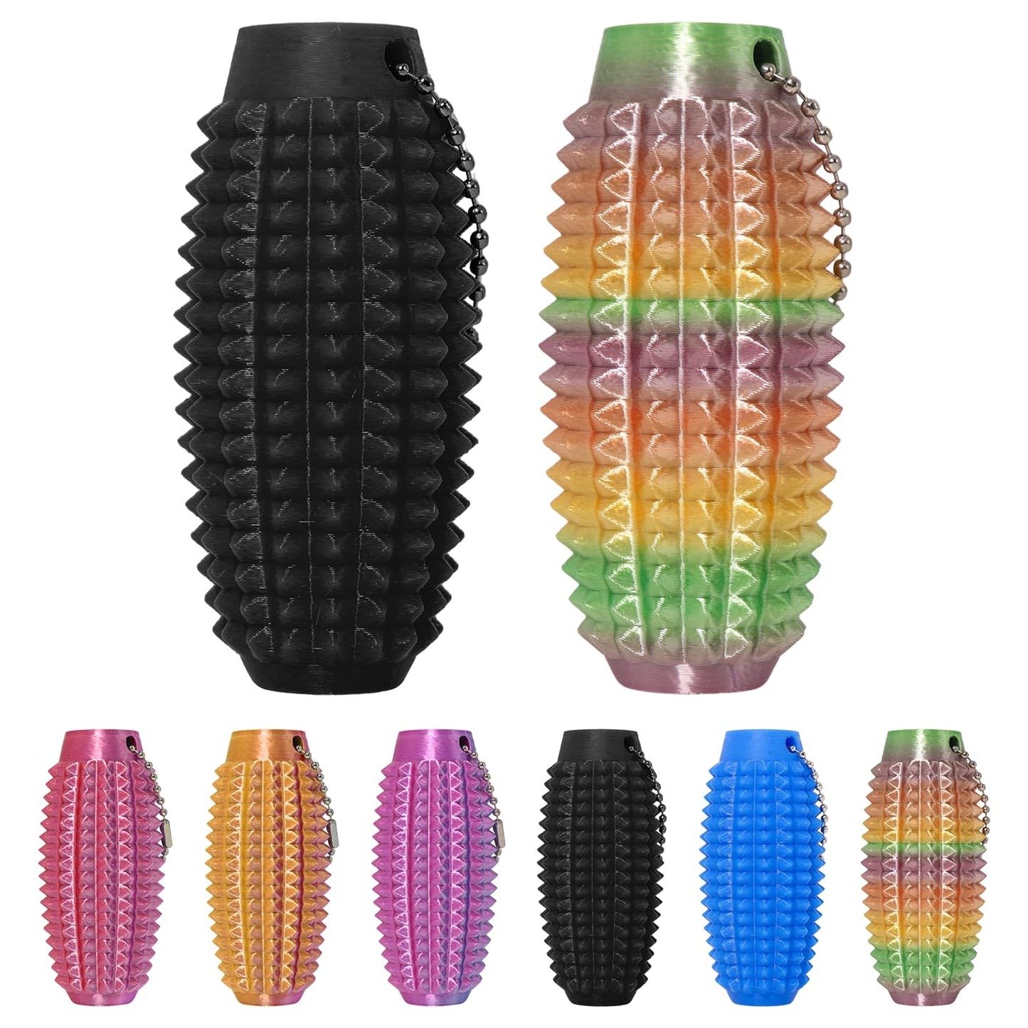 XNJAMG Little Ouchies Fidget Toys – Stress Relief & Pain Stim Keychain (Black & Rainbow)
