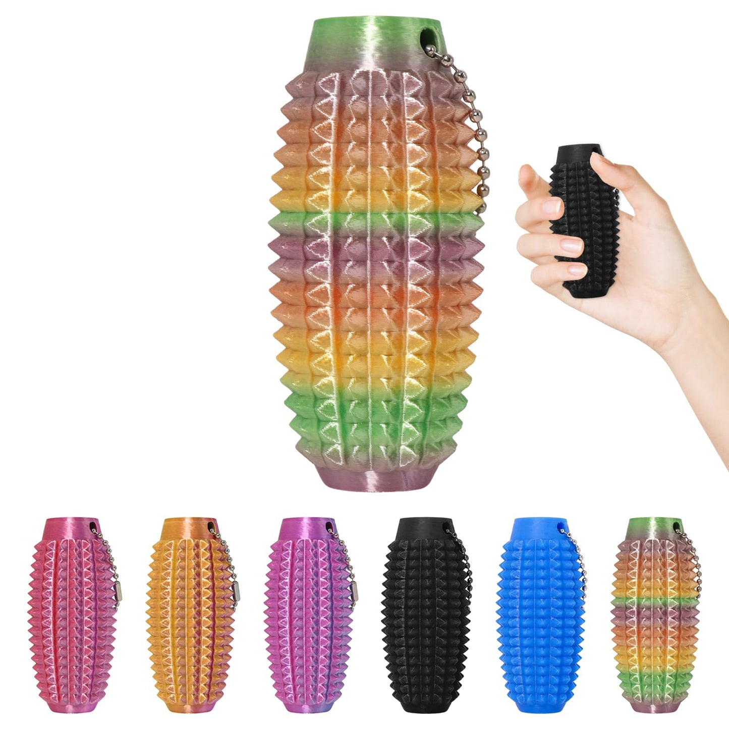 XNJAMG Little Ouchies Fidget Toy – Spiky Pain Stim Keychain for Stress Relief (Rainbow)