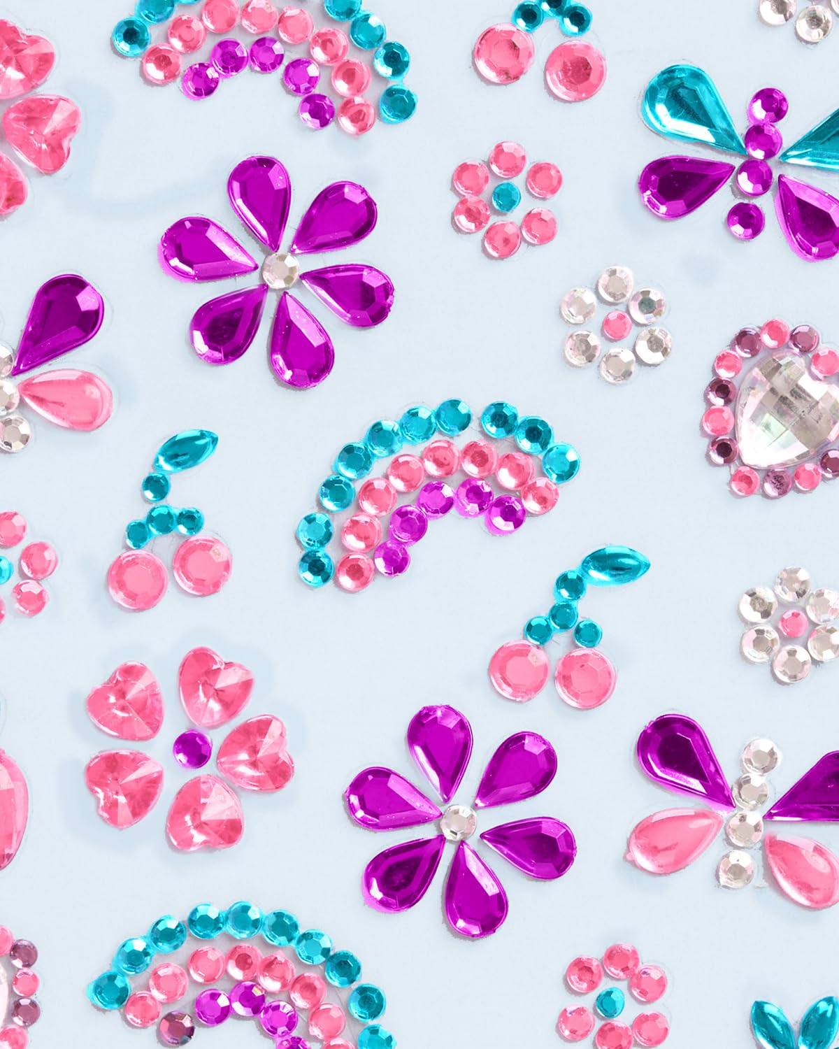xo, Fetti Kids Face Gems – 38-Piece Pink, Purple & Blue Rhinestone Stickers