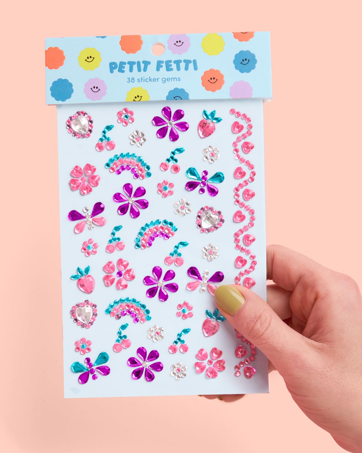 xo, Fetti Kids Face Gems – 38-Piece Pink, Purple & Blue Rhinestone Stickers