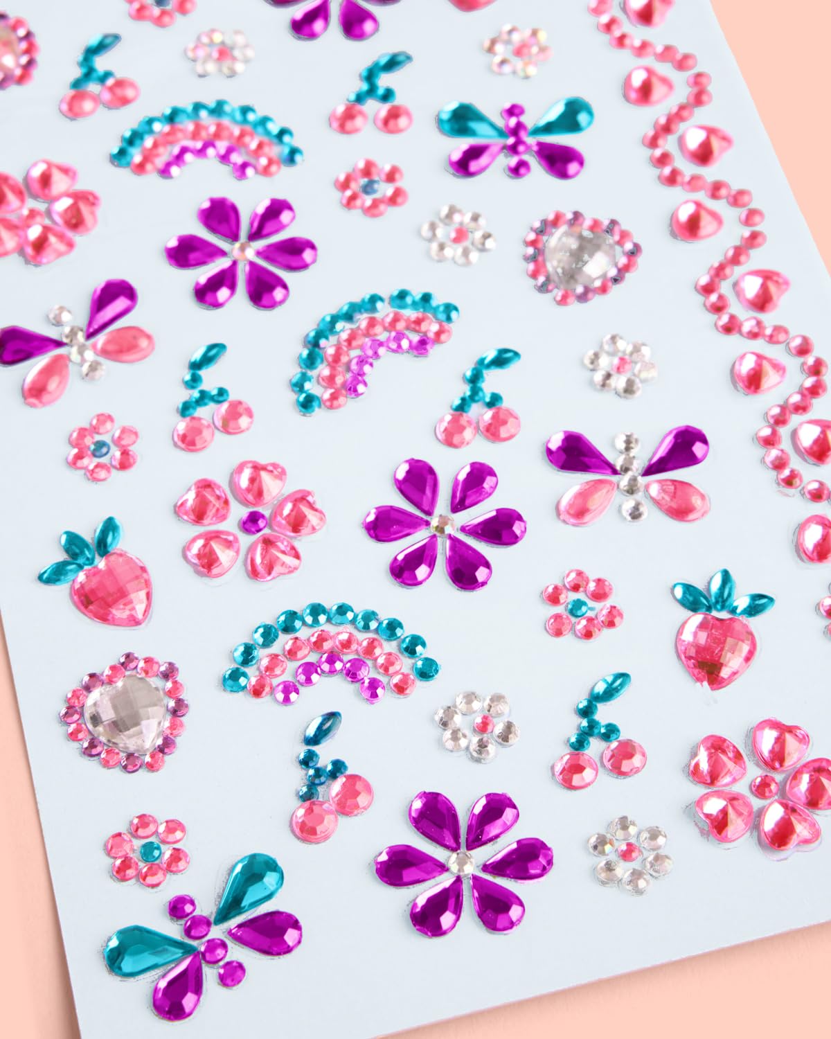 xo, Fetti Kids Face Gems – 38-Piece Pink, Purple & Blue Rhinestone Stickers