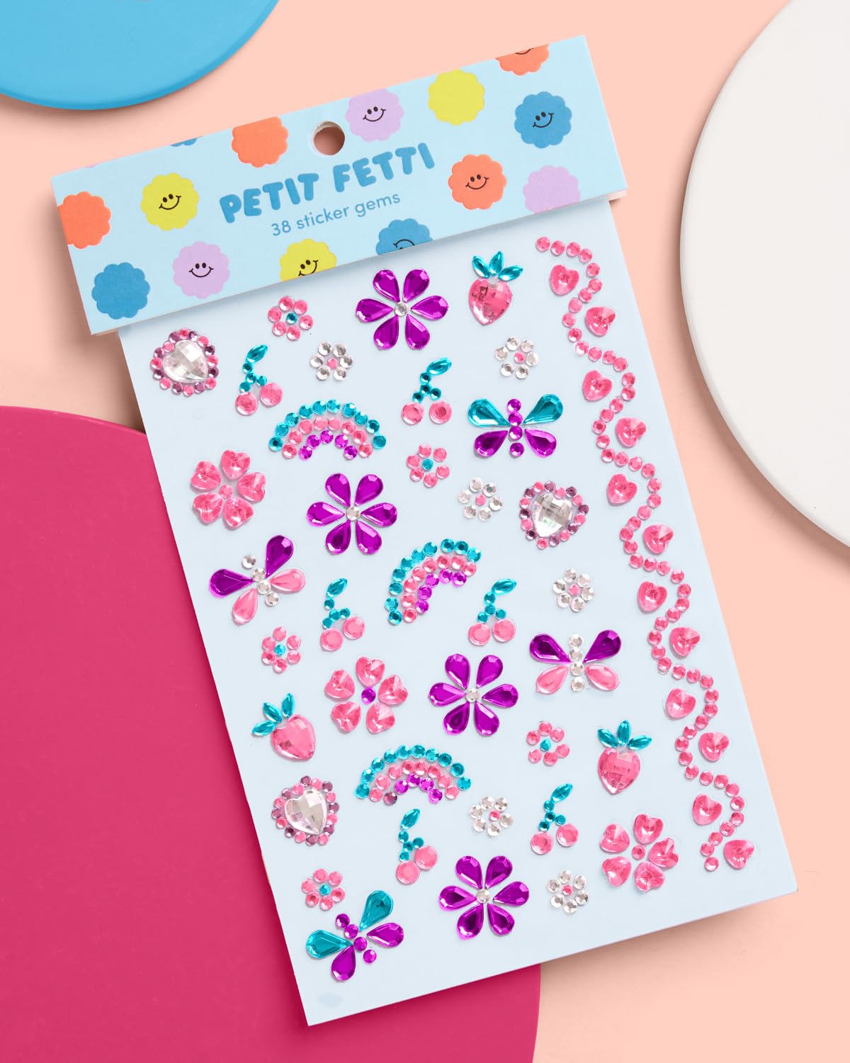 xo, Fetti Kids Face Gems – 38-Piece Pink, Purple & Blue Rhinestone Stickers