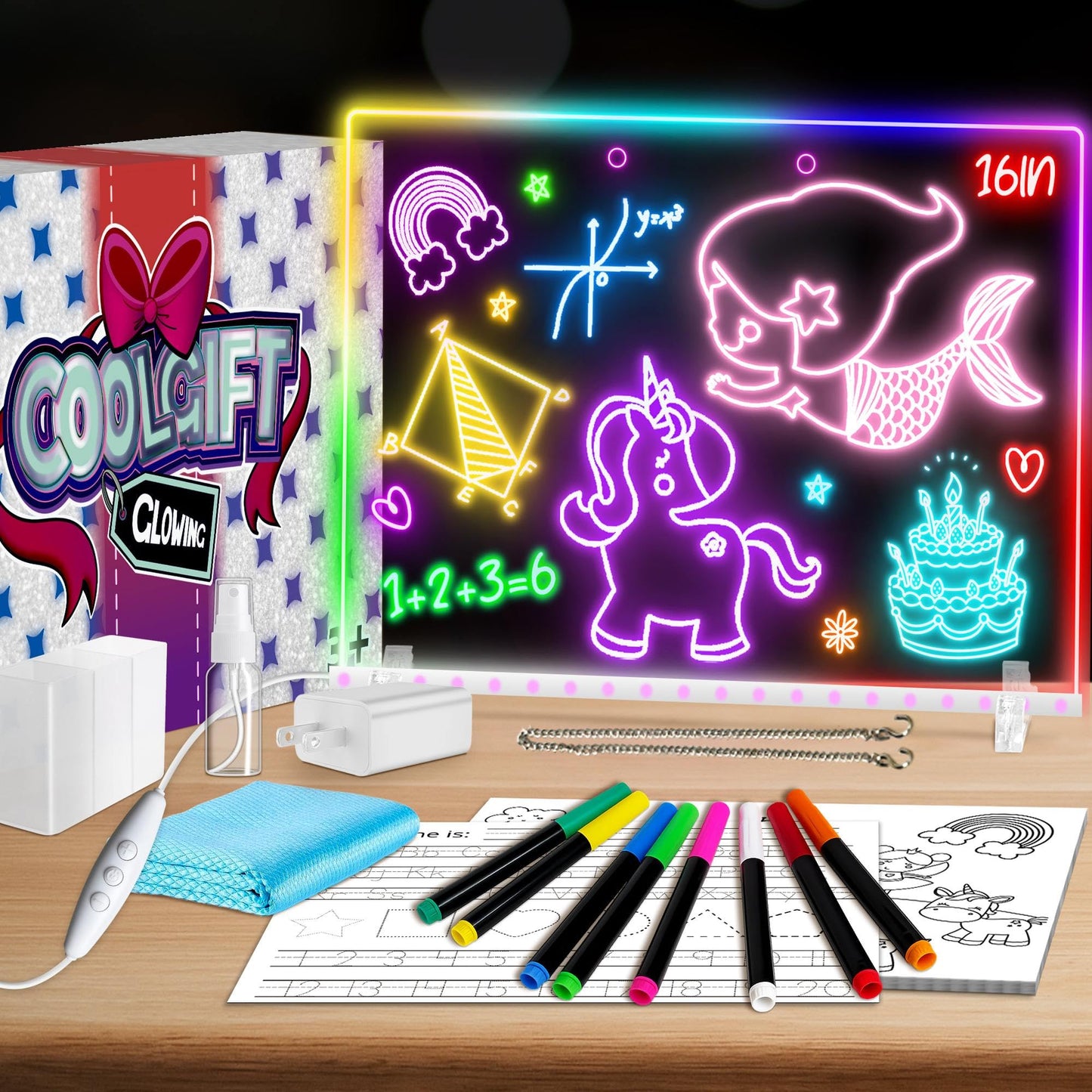XoBathti 16-Inch LED Drawing Board with 18 Tracing Sheets for Kids