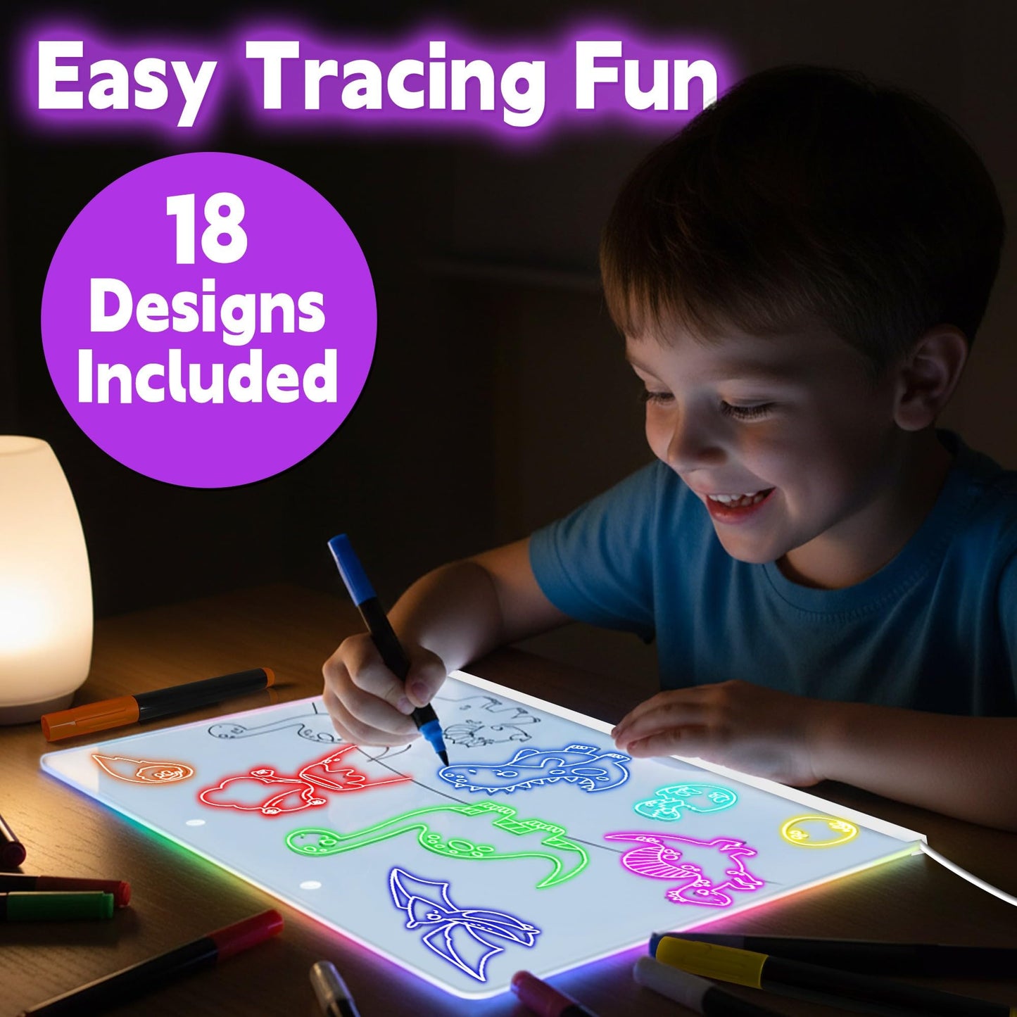 XoBathti 16-Inch LED Drawing Board with 18 Tracing Sheets for Kids