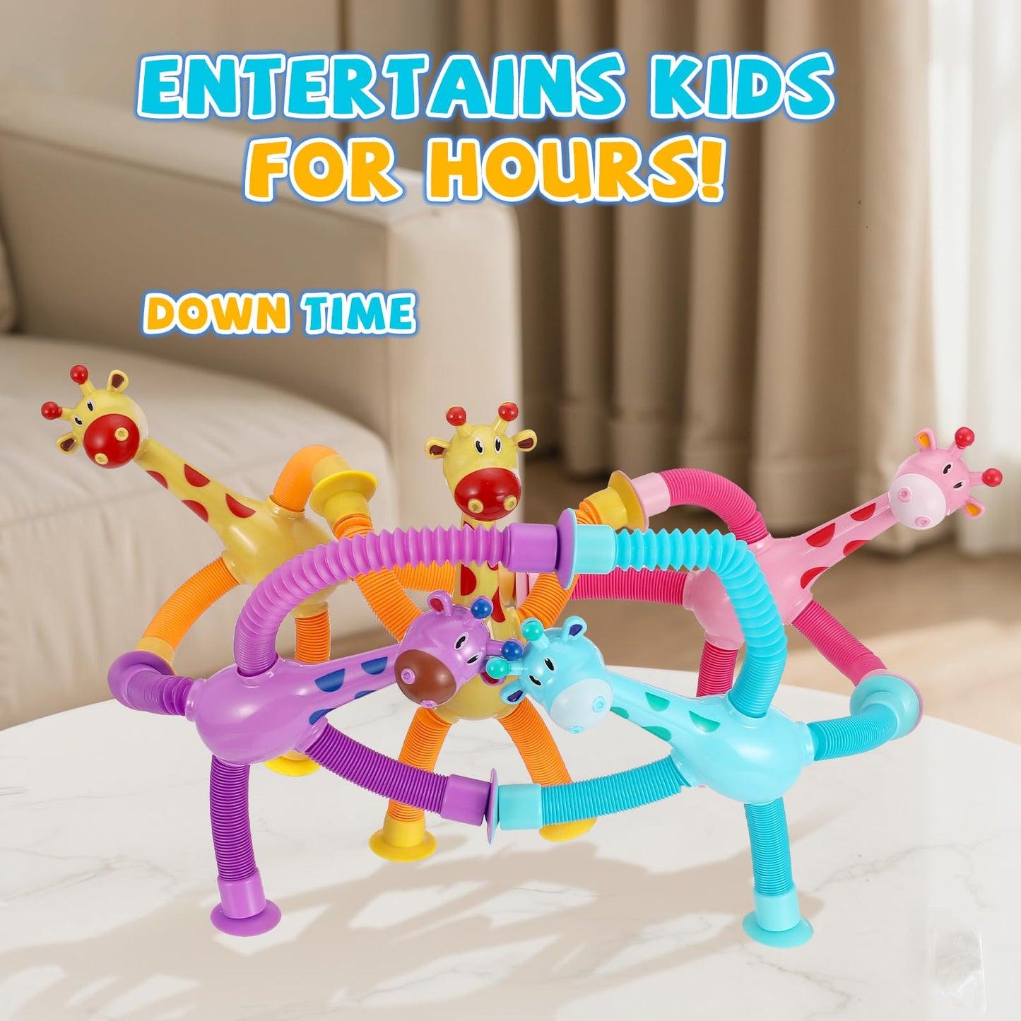 XONTEUS Giraffe Pop Tube Travel Toys – 4-Pack Sensory Fidget for Toddlers