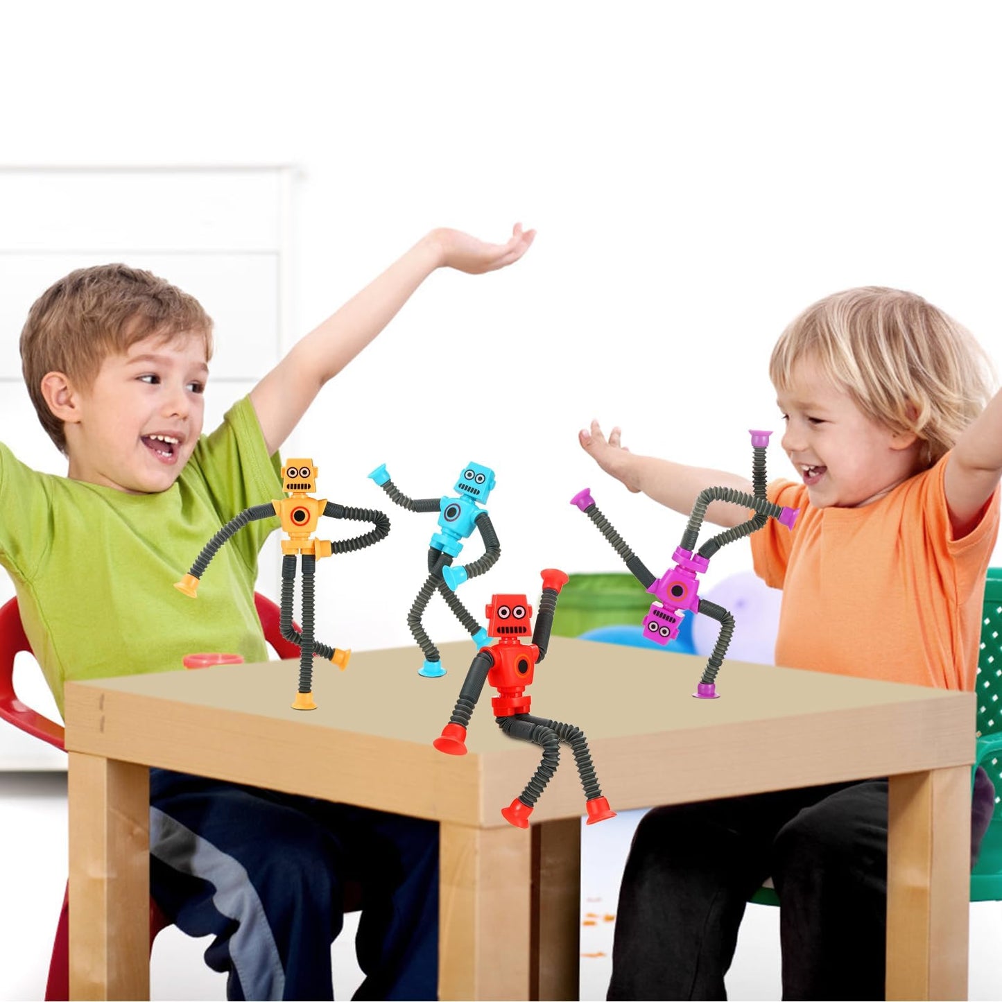 XONTEUS Robot Pop Tubes – 4 Pack Sensory Fidget Toys for Kids