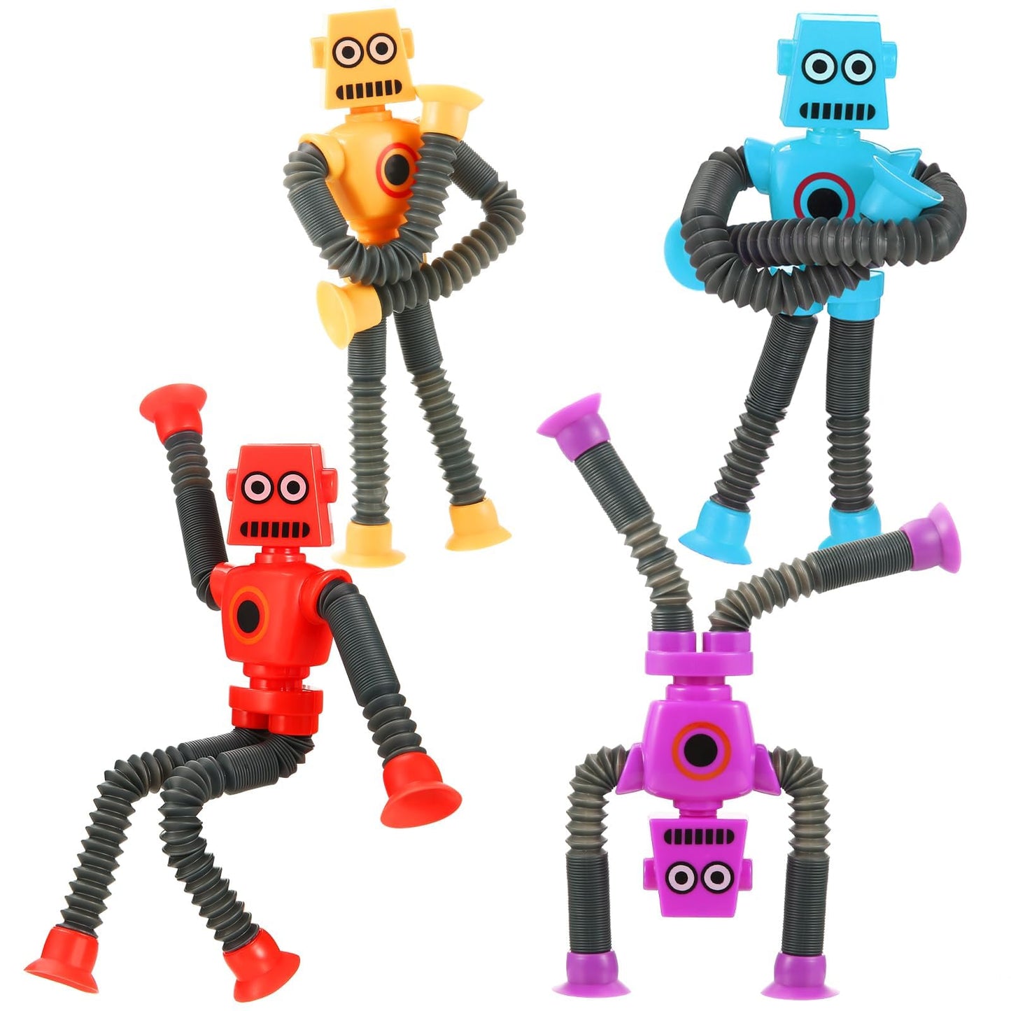 XONTEUS Robot Pop Tubes – 4 Pack Sensory Fidget Toys for Kids