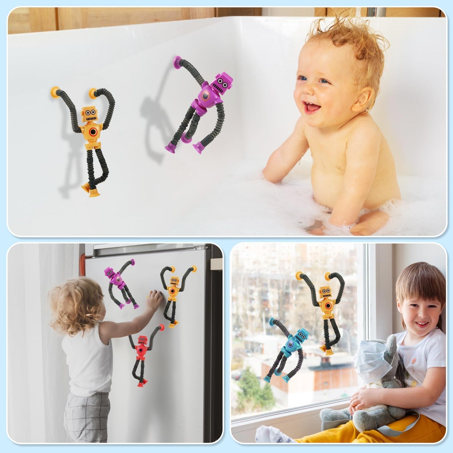 XONTEUS Robot Pop Tubes – 4 Pack Sensory Fidget Toys for Kids