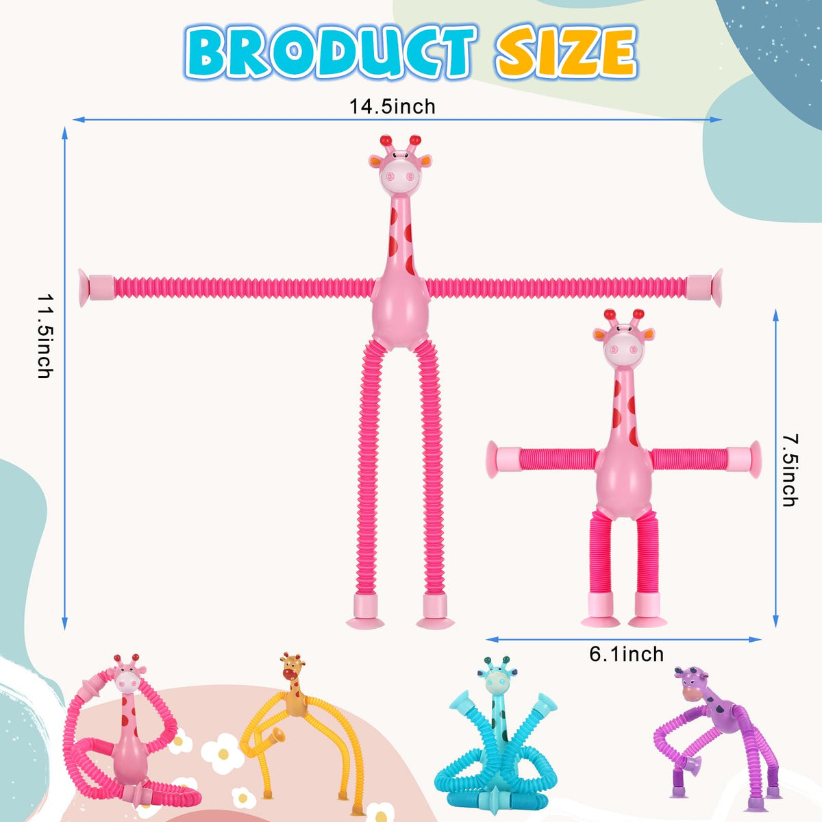 XONTEUS Giraffe Pop Tube Travel Toys – 4-Pack Sensory Fidget for Toddlers