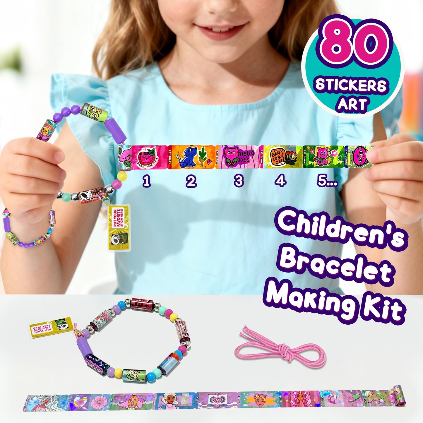 Xouyhzy Creative Sticky Rolls Bracelet Making Kit – 80 Reusable Stickers for Kids 5–12 | Classroom & Party Activity