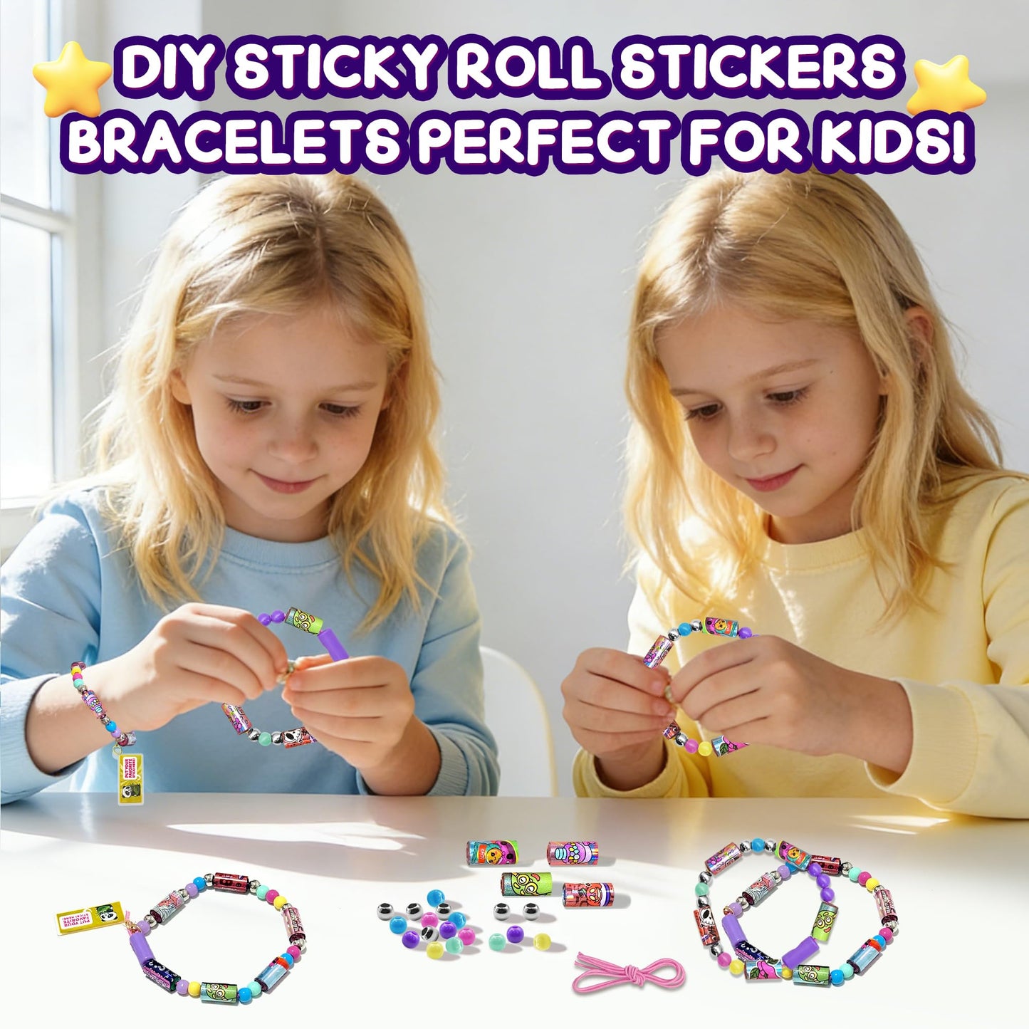 Xouyhzy Creative Sticky Rolls Bracelet Making Kit – 80 Reusable Stickers for Kids 5–12 | Classroom & Party Activity