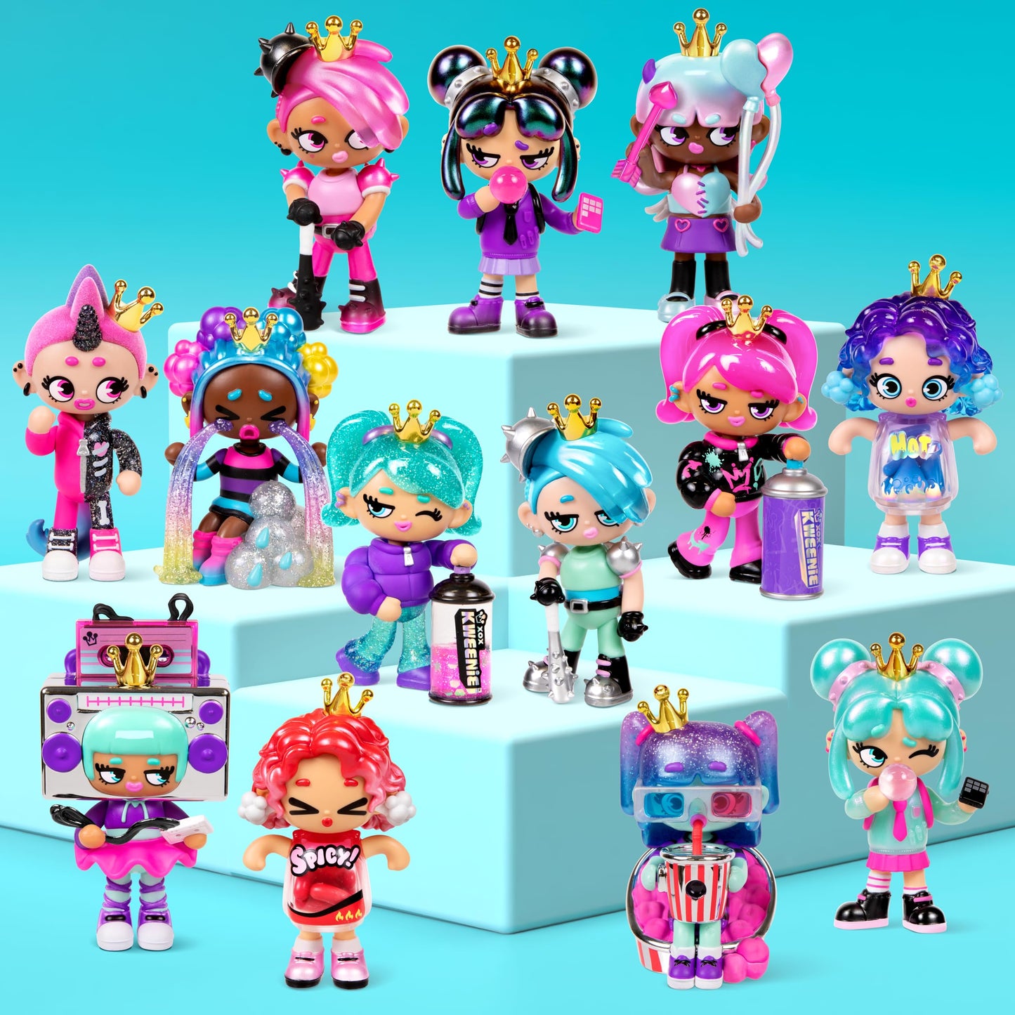 XOX KWEENIE Fearless Kweens Series - Premium 4-Inch Figurine 3-Pack with Display Case