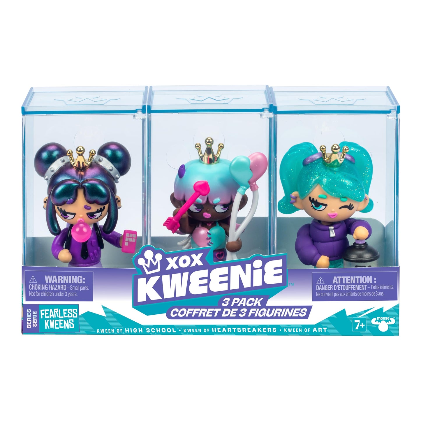 XOX KWEENIE Fearless Kweens Series - Premium 4-Inch Figurine 3-Pack with Display Case