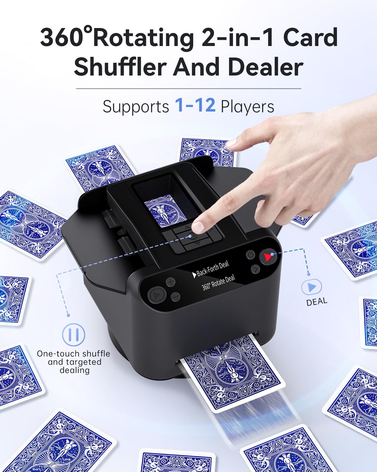 XPAW 2-in-1 Automatic Card Shuffler & Dealer for 12 Players | 360° Rotation