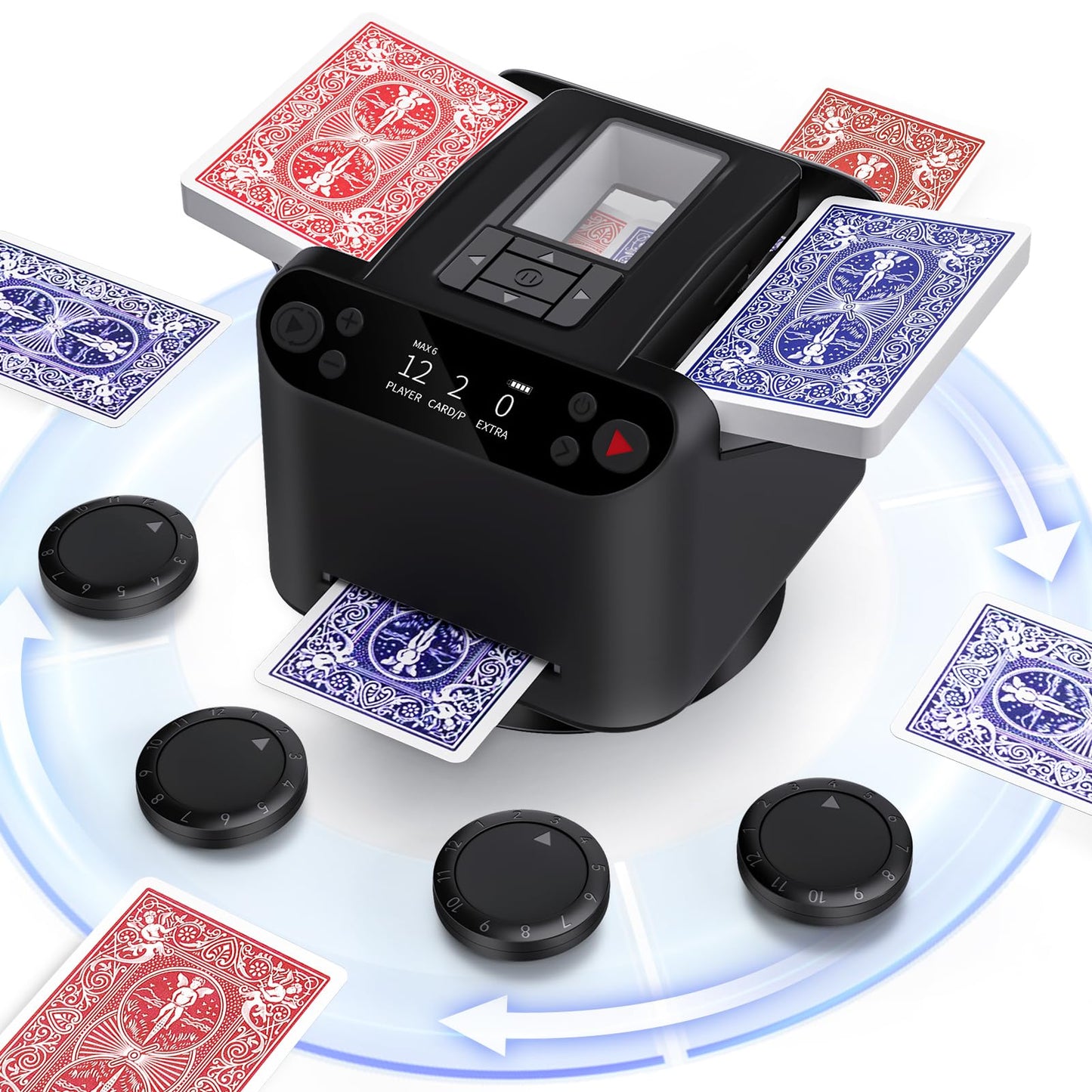 XPAW 2-in-1 Automatic Card Shuffler & Dealer for 12 Players | 360° Rotation