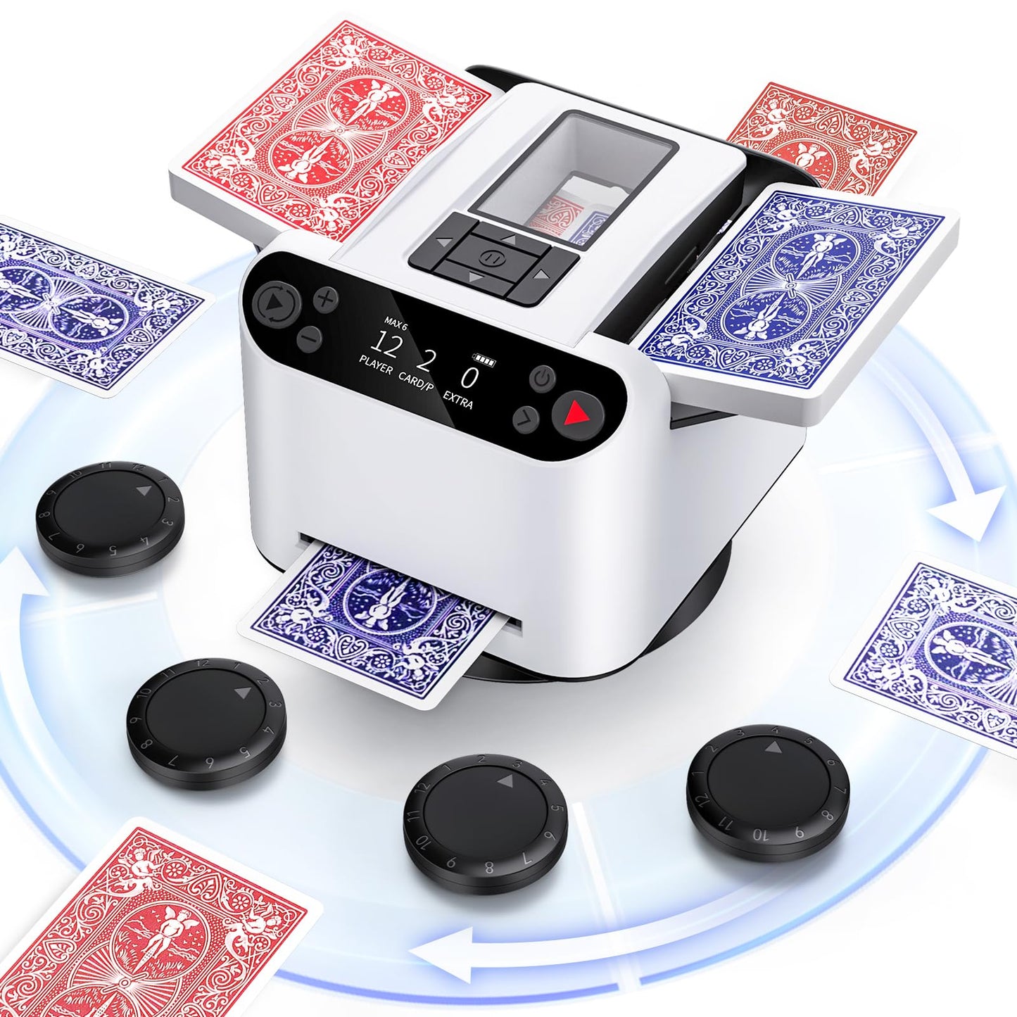 XPAW 2-in-1 Automatic Card Shuffler & Dealer — 2 Deck, 360° Rotation, 12 Players