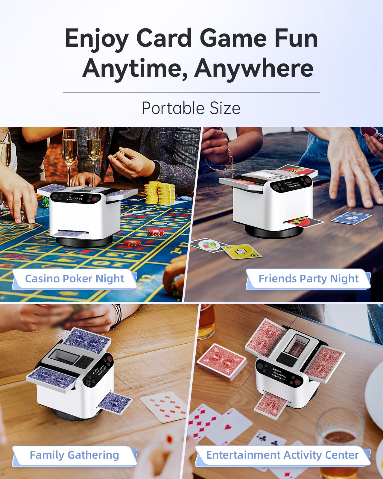 XPAW 2-in-1 Automatic Card Shuffler & Dealer — 2 Deck, 360° Rotation, 12 Players