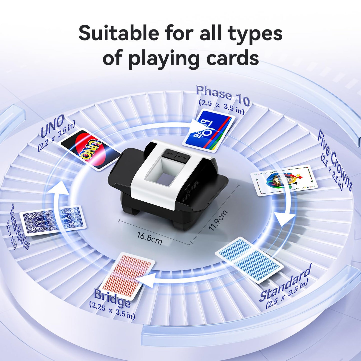 XPAW Automatic Card Shuffler 1-2 Decks Dual Auto/Manual Modes USB-C Rechargeable Quiet