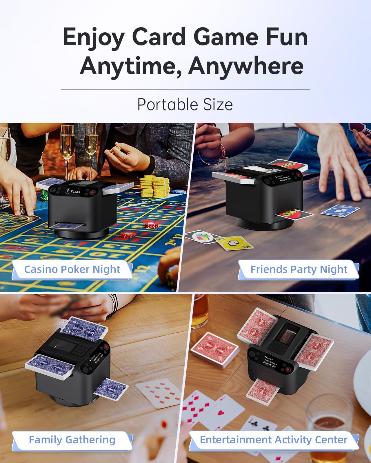 XPAW 2-in-1 Automatic Card Shuffler & Dealer for 12 Players | 360° Rotation