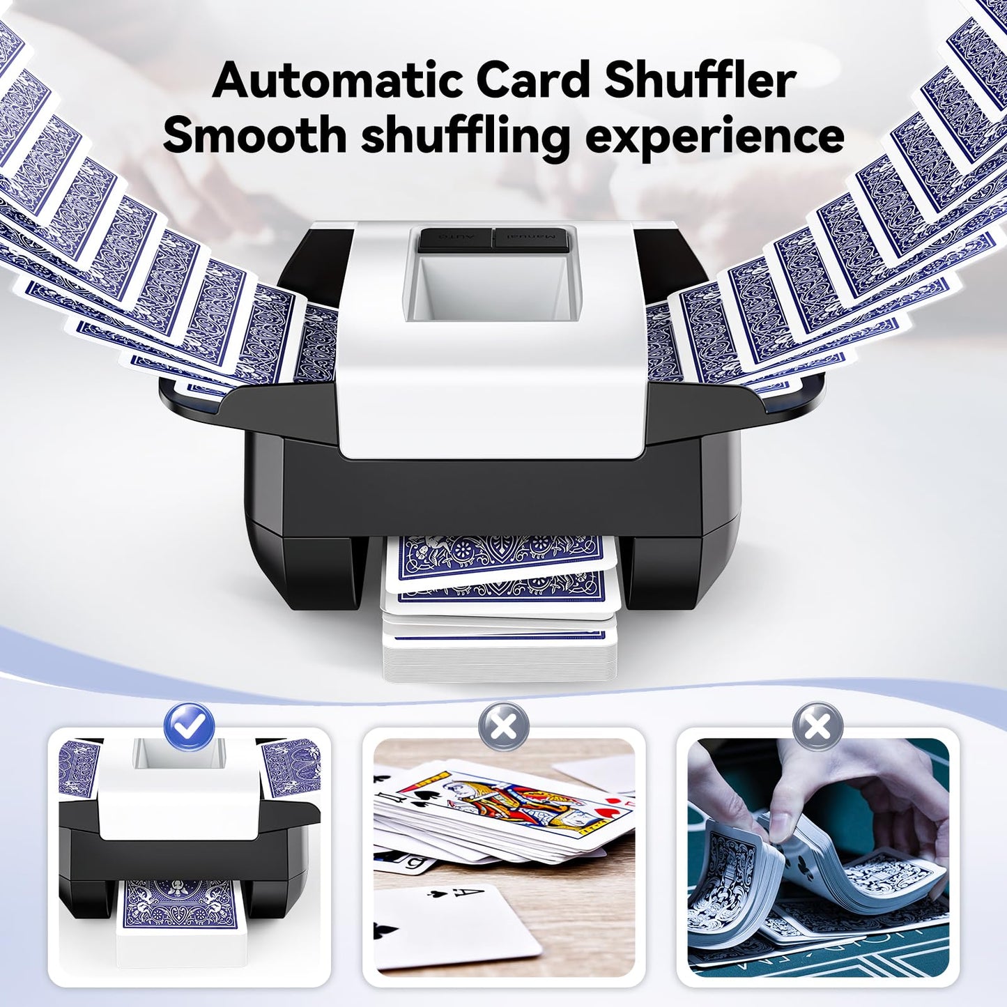 XPAW Automatic Card Shuffler 1-2 Decks Dual Auto/Manual Modes USB-C Rechargeable Quiet