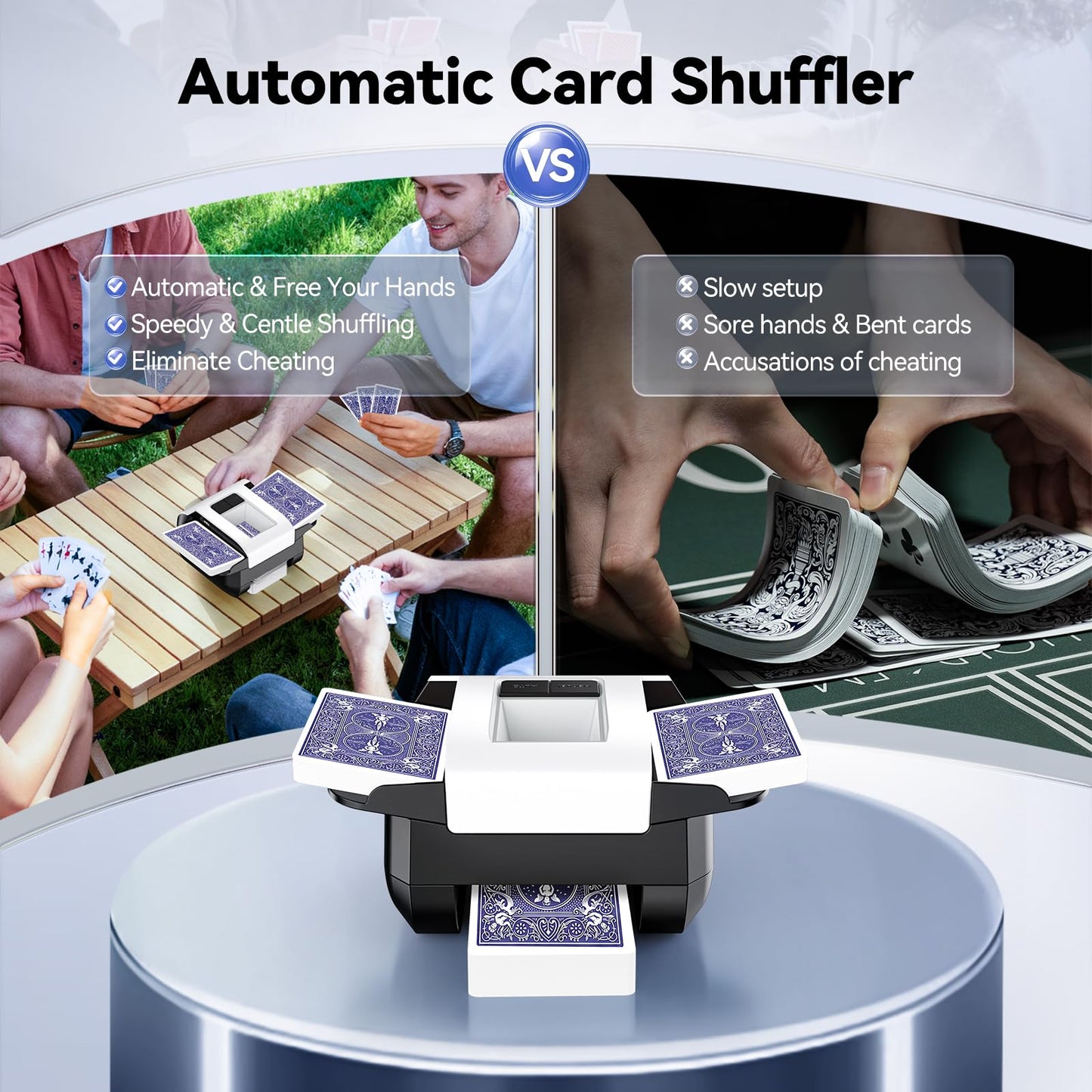 XPAW Automatic Card Shuffler 1-2 Decks Dual Auto/Manual Modes USB-C Rechargeable Quiet